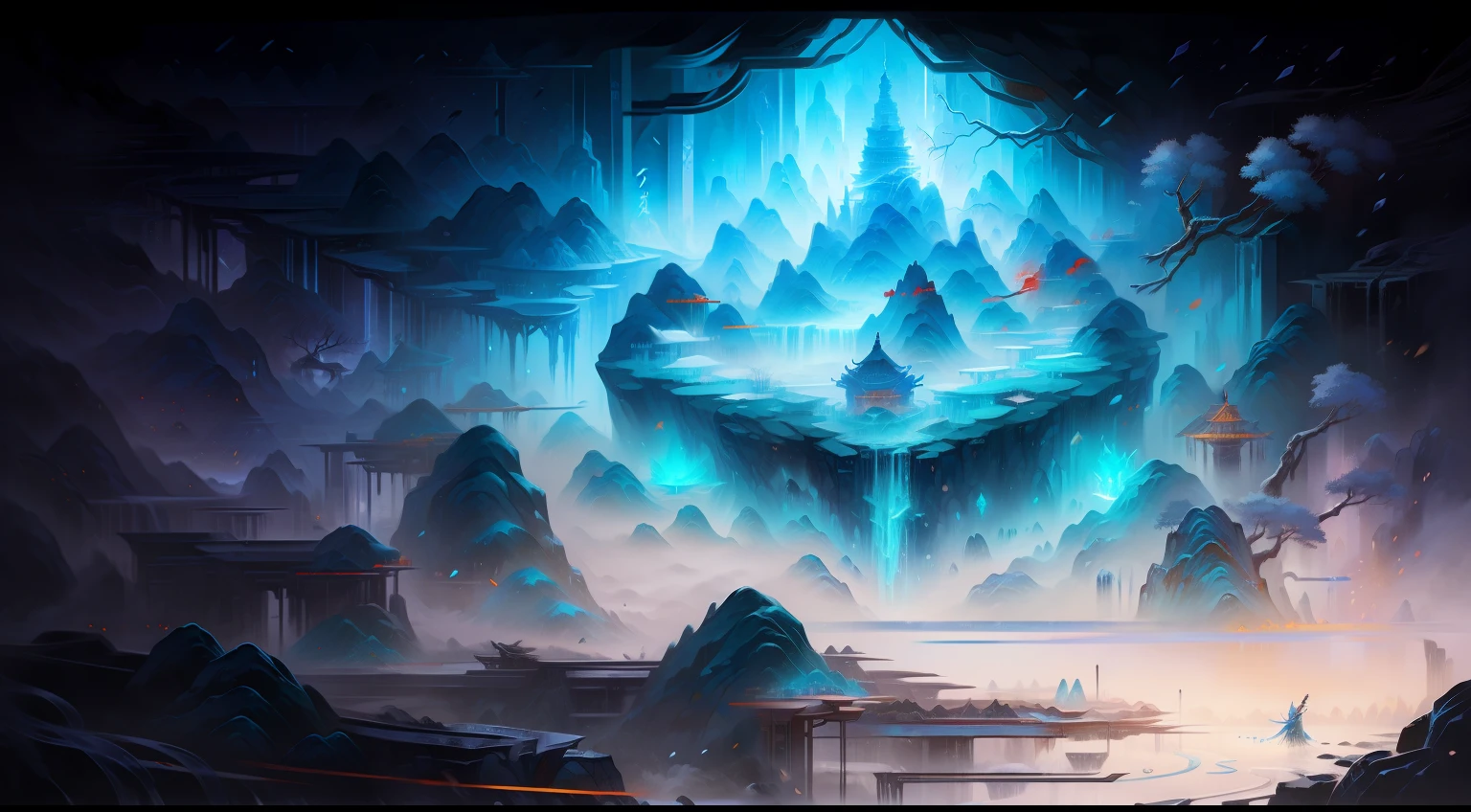 Chinese Ancient Times,(goddes),mont,rios,A new world of icy landscapes,drak,Science fiction, 4K, High quality, illusory engine, Fantasy art ,Clean design, Epic