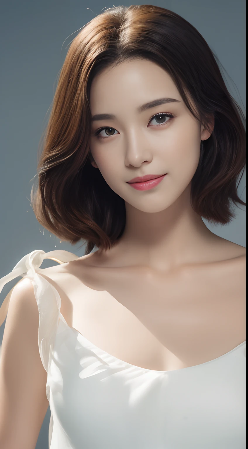 ((Best Quality, 8K, Masterpiece: 1.3)), 1girl, Slim Abs Beauty: 1.3, Beautiful princess dress,Leaking out of both shoulders,(Hairstyle Casual, Big Breasts: 1.2), Dress: 1.1, Super Fine Face, Delicate Eyes, Double Eyelids, Smile,Glows in high detail, white backgrounid, industrial design, studio lit, C4D, OC renderer, Clean shadows, 4K