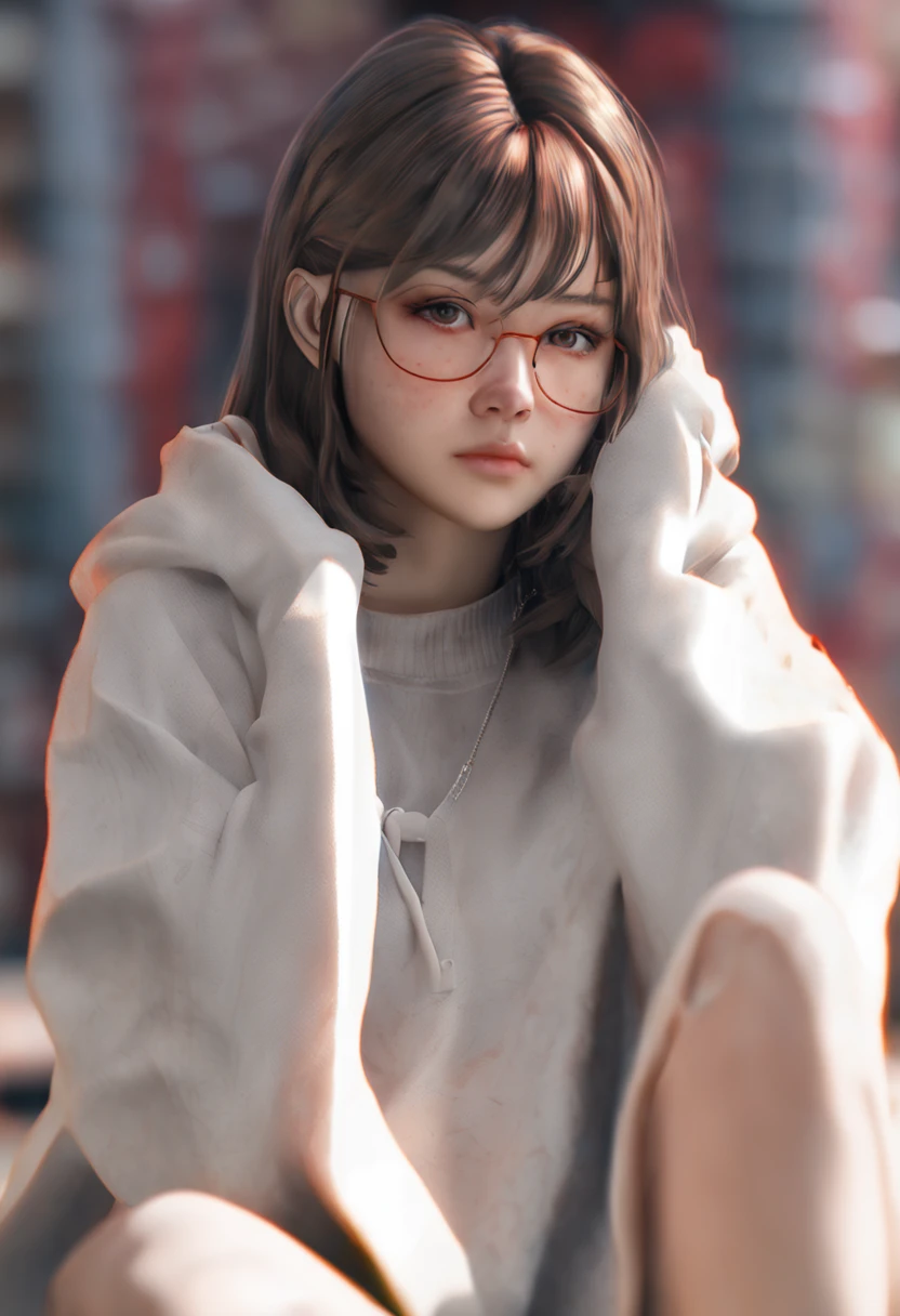 A woman in a white sweater holds her head, a character portrait inspired by Ayami Kojima, Tumbler, Photorealism, soft portrait shot 8 k, 8K portrait rendering, artwork in the style of guweiz, photorealistic anime girl render, hints of yayoi kasuma, Yayoi Kasuma, photorealistic anime, realistic anime 3 d style