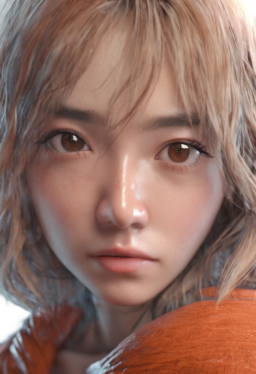A woman in a white sweater holds her head, a character portrait inspired by Ayami Kojima, Tumbler, Photorealism, soft portrait shot 8 k, 8K portrait rendering, artwork in the style of guweiz, photorealistic anime girl render, hints of yayoi kasuma, Yayoi Kasuma, photorealistic anime, realistic anime 3 d style