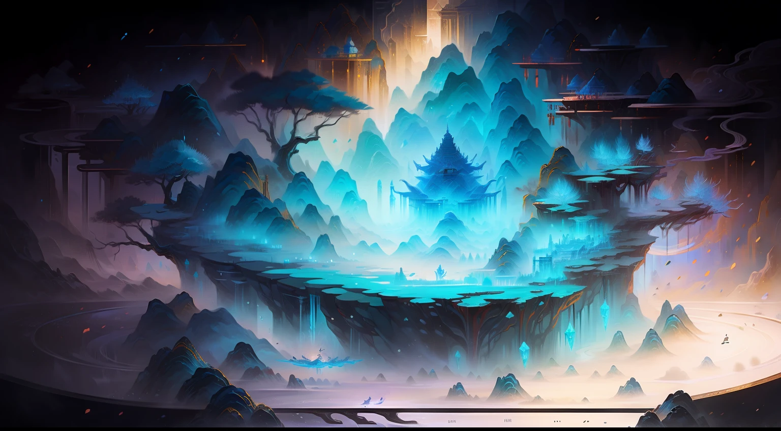 Chinese Ancient Times,(((goddes))),mont,rios,A new world of icy landscapes,drak,Science fiction, 4K, High quality, illusory engine, Fantasy art ,Clean design, Epic