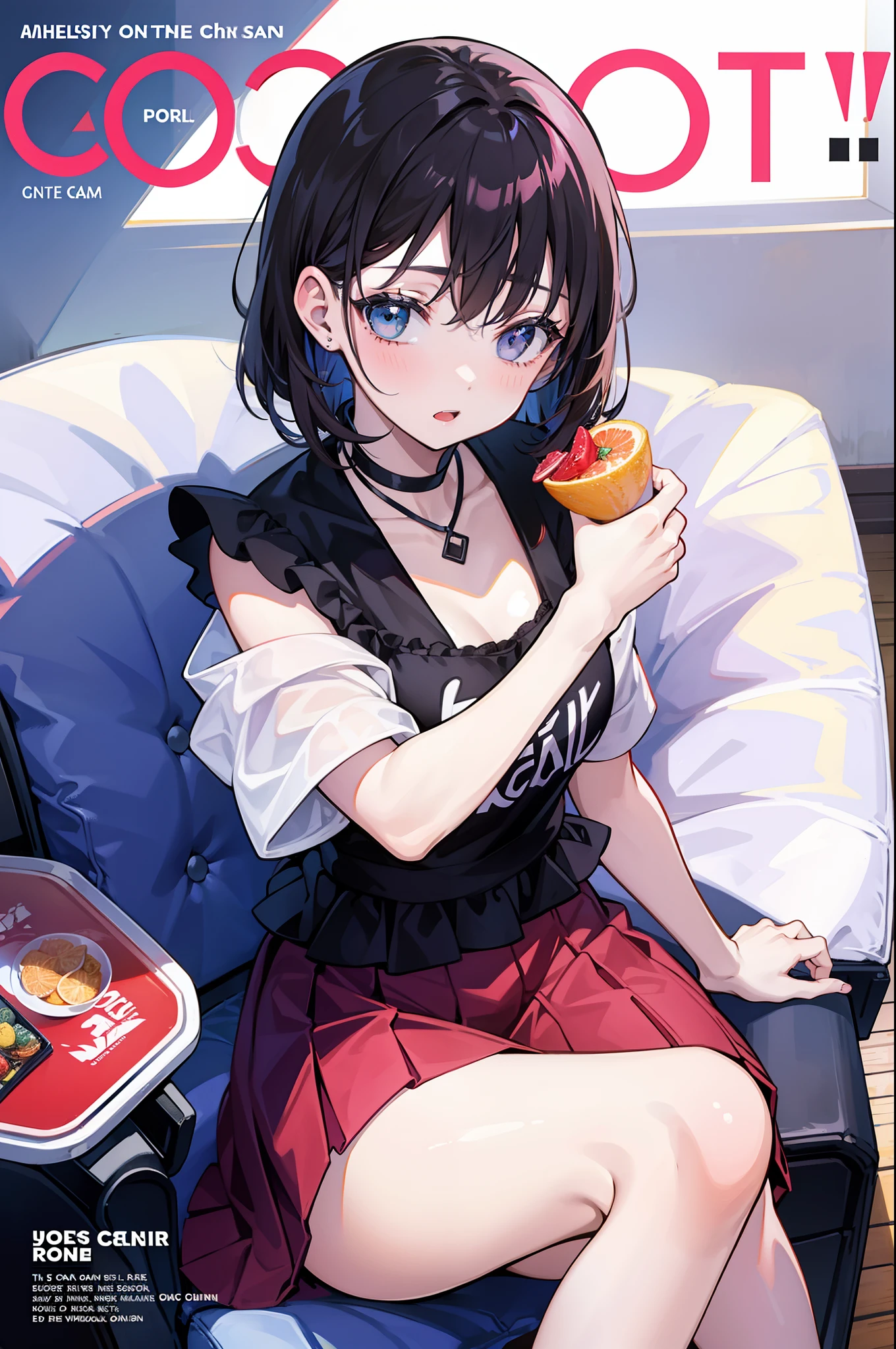 More in the bedroom at night,Holding a plate of tofu and looking up,Bring your face closer,He leaned forward and said,、Protruding tofu plate,Bring the tofu closer and smell it,Steam rises from the tofu,Eyes are hearts,Black blindfold,Fluffy dark blue hair,Tie in a ponytail with a scrunchie,Plump boobs and cleavage,Lace underwear,garterbelts,happily face,which are full of confidence々Face,Pale red tide with many small stars shining in the back of the eyes,half-opened mouth,Drooling,