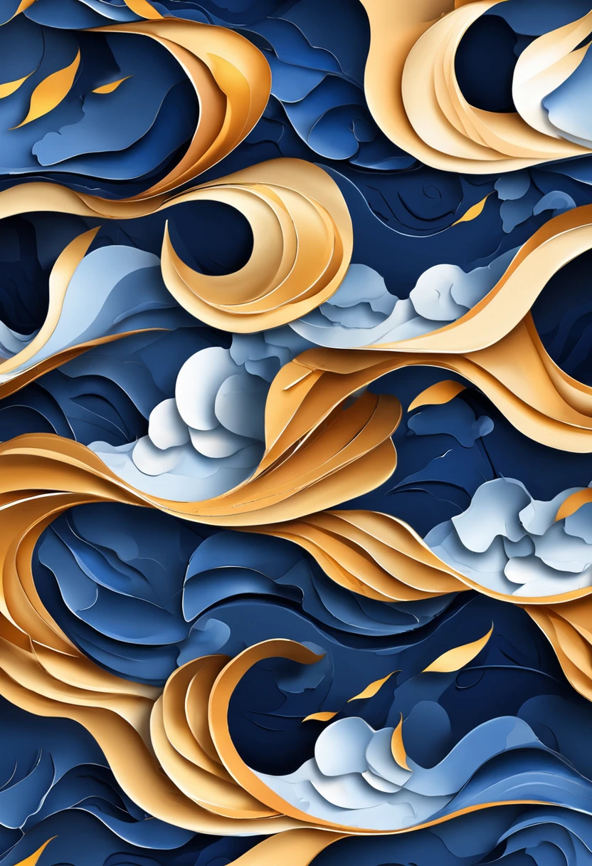 Dark blue paper waves abstract banner design. Elegant wavy vector background, 8k best quality