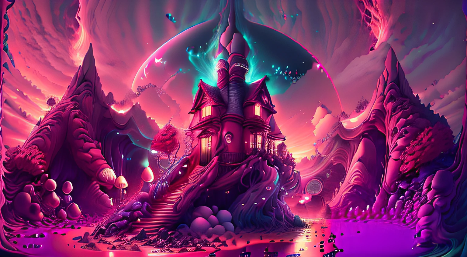 fantasy00d, Pastels artwork,  landscape of a Mythical [Geneva:Beach house:3]  and Belle poque Red Dwarf, at Sunset, Energetic, 50s Art, Cathode tube, (art by Abram Efimovich Arkhipov:0.8),