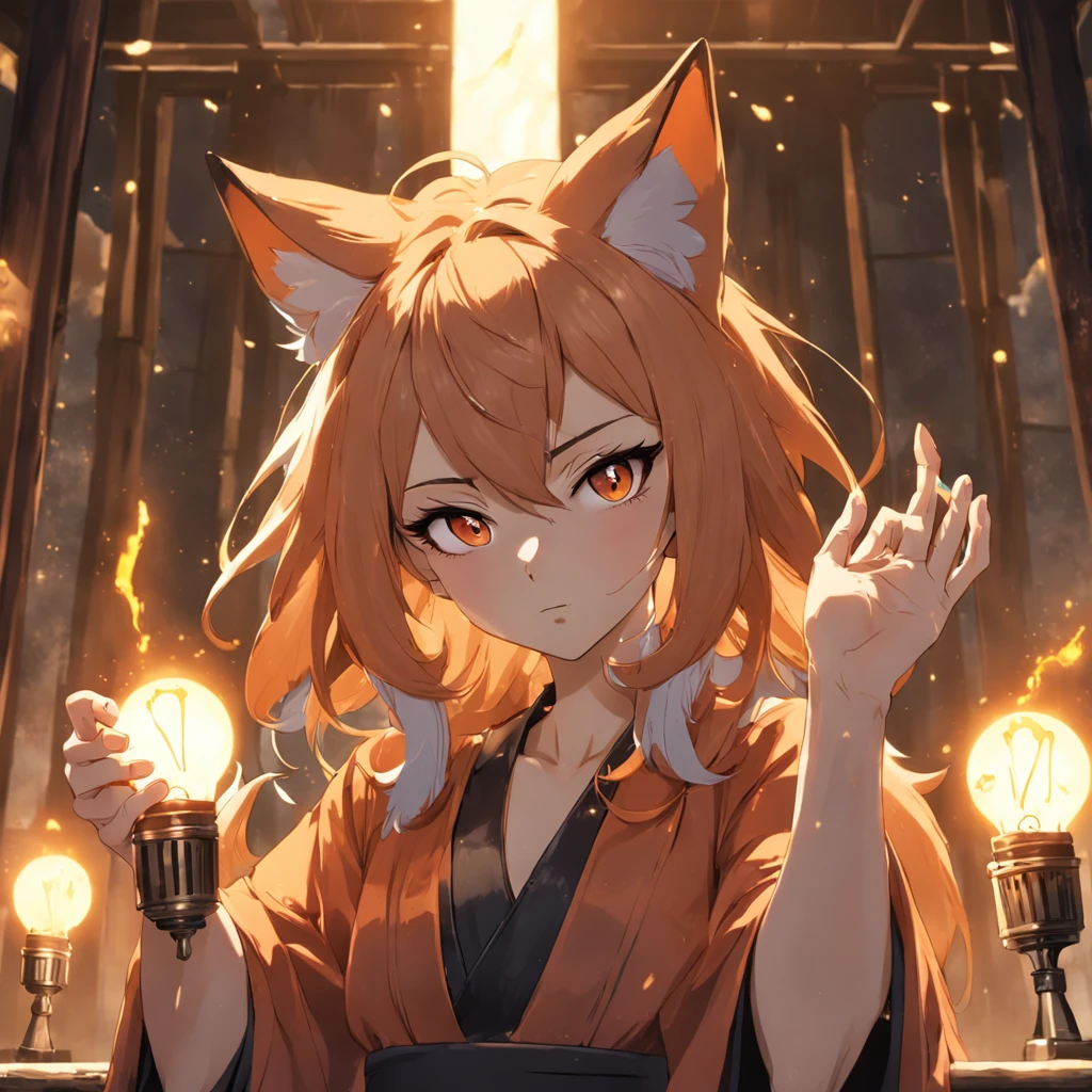 Character-Fox Man
Image-Justice (Wisdom)
Action-Close your eyes finger (right)
Prop-Earring light bulb (right)
University classroom scene