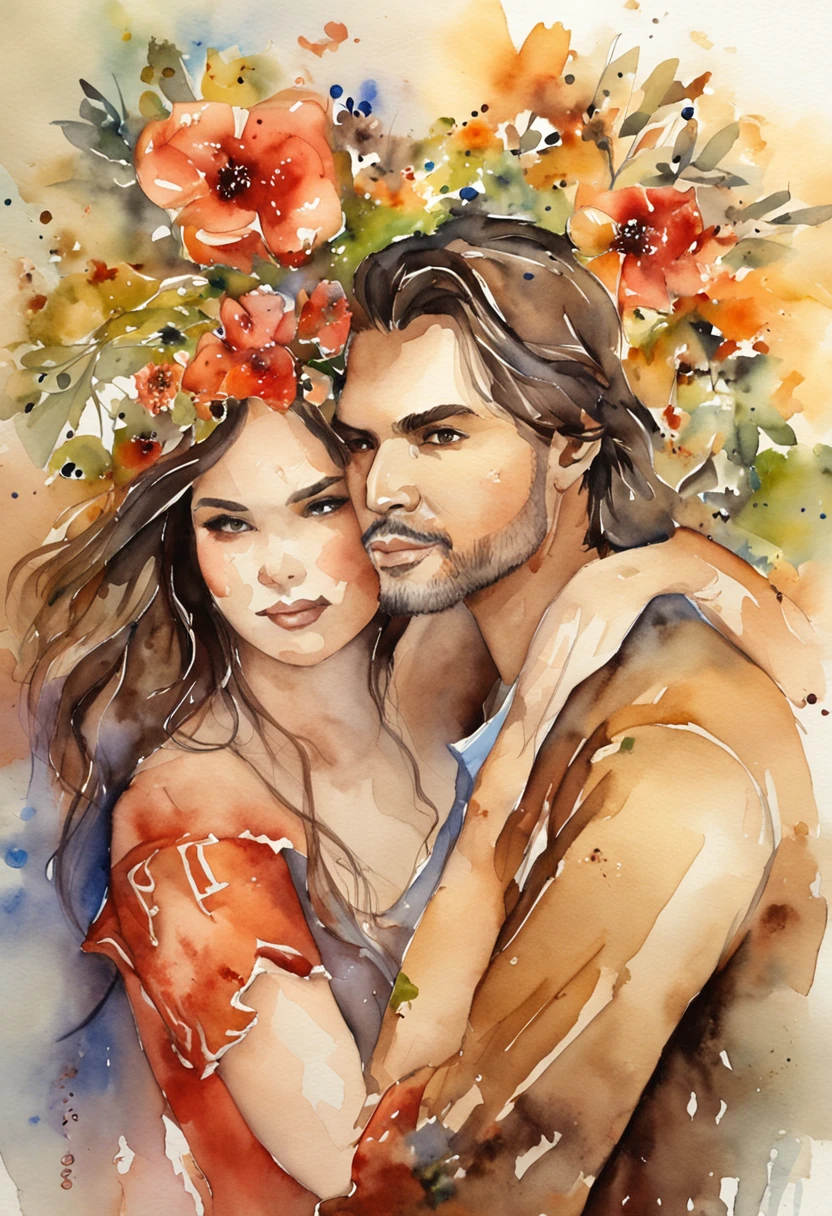 Um casal, Man and woman embraced with their faces close to each other.