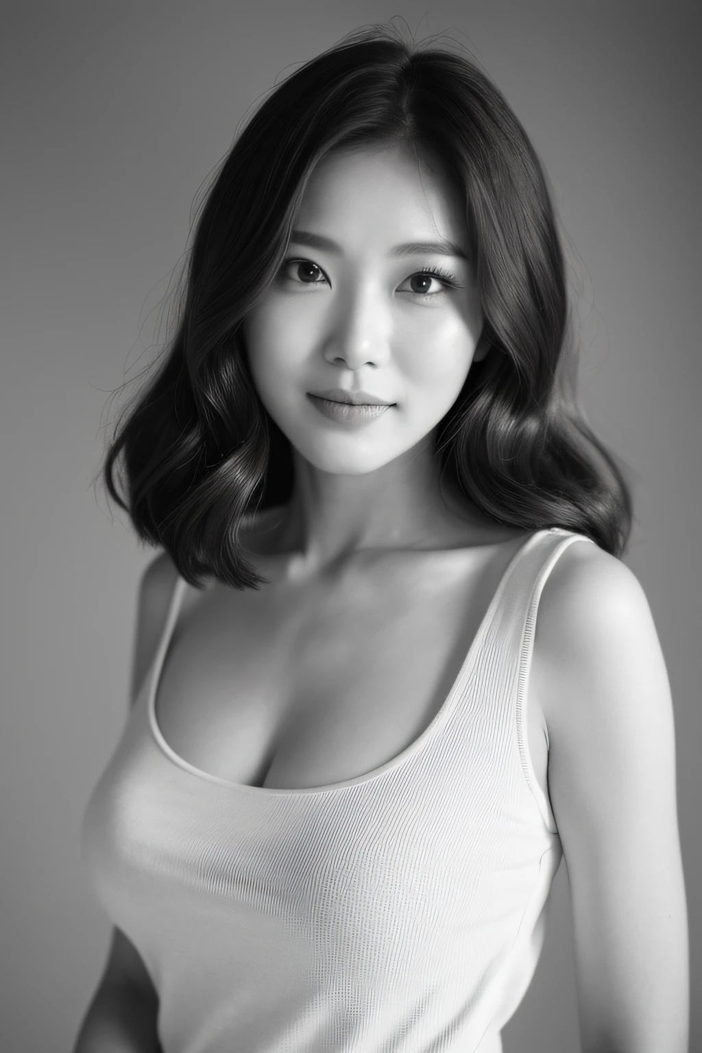Photo of a Beautiful Korean kpop idol Woman, Summer, lecherous, filmgrain, Ilford HP5, 80mm((Best Picture Quality, 8k, tmasterpiece:1.3)), 1girl, Beautiful woman with slender abs:1.3, (Casual hairstyle, No leakage of big breasts:1.2), shift dresses:1.1, Ultra-fine face, A detailed eye, 二重まぶた，ssmile，Home