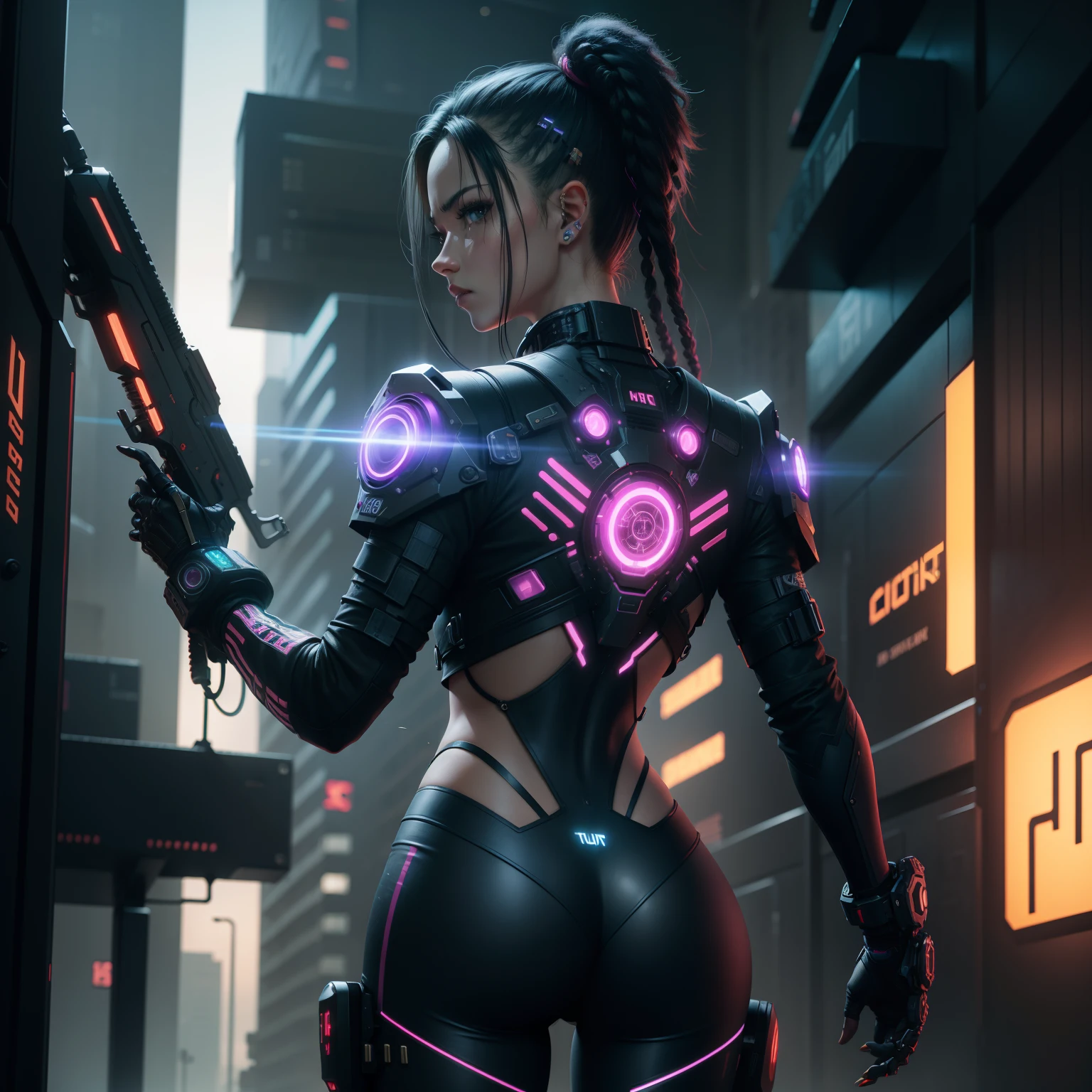 ((Best Quality)), ((Masterpiece)), (Very detailed:1.3), 3D, Beautiful (Cyberpunk:1.3) Female hacker, thick hair, operating computer servers, LCD screens, fiber optic cables, HDR (High Dynamic Range), ray tracing, NVIDIA RTX, Super Resolution, Unreal 5, Subsurface scattering, PBR textures, Post processing, Anisotropic filtering, Depth of field, Maximum sharpness and sharpness, Multi-layer textures, Albedo and specular mapping, surface shading, accurate simulation of light-material interactions, perfect proportions, octane rendering, duotone lighting, low ISO, white balance, rule of thirds, wide aperture, high efficiency sub-pixels, subpixel convolution, luminous particles,