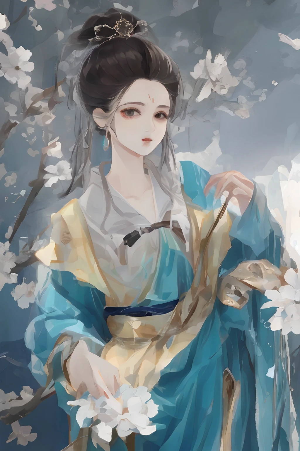 Ancient Chinese beauties standing by the river，wearing ancient chinese clothes，Flowing tulle，Light silk，Lazy posture，Crane，ink painting style，clean colors，Decisive cut，Leave white space，freehand，A Masterpiece，super verbose，epic composition, high quality, maximum quality, 4k --v 6