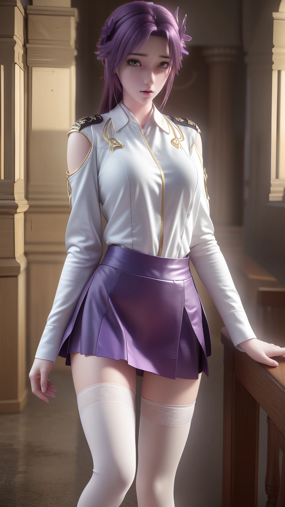 Arad woman posing for photo in short skirt and white shirt, Surrealism female students, Surrealism female students, Realistic schoolgirl, photorealistic anime girl rendering, thighhighs and skirt, 3 d anime realistic, small curvaceous , wearing skirt and high socks, Photorealistic anime, cute female student, Realistic anime 3 D style, female student