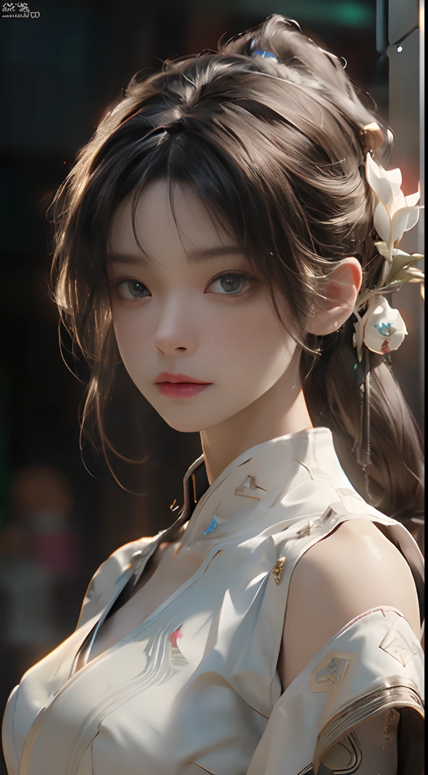 ((Best Quality)), ((Masterpiece)), (Detail: 1.4), 3D, Beautiful Cyberpunk Female Image, HDR (High Dynamic Range), Ray Tracing, NVIDIA RTX, Super Resolution, Unreal 5, Subsurface Scattering, PBR Texture, Post-Processing, Anisotropic Filtering, Depth of Field, Maximum Sharpness and Sharpness, Multi-layer Texture, Albedo and Highlight Mapping, Surface Coloring, Mitsu-Accurate Simulation of Material Interactions, Perfect Proportions, Octane Rendering, Two-color Light, Large Aperture, Low ISO, white balance, regular three-point, 8K RAW, beautiful bright pupils, off-the-shoulder clothes, fine pupils, delicate face and eyes, long eyelashes, blush, delicate and fluffy hair, pink lips, pure, cute, sweet girl, artistic sense, casual wear, high-end sense