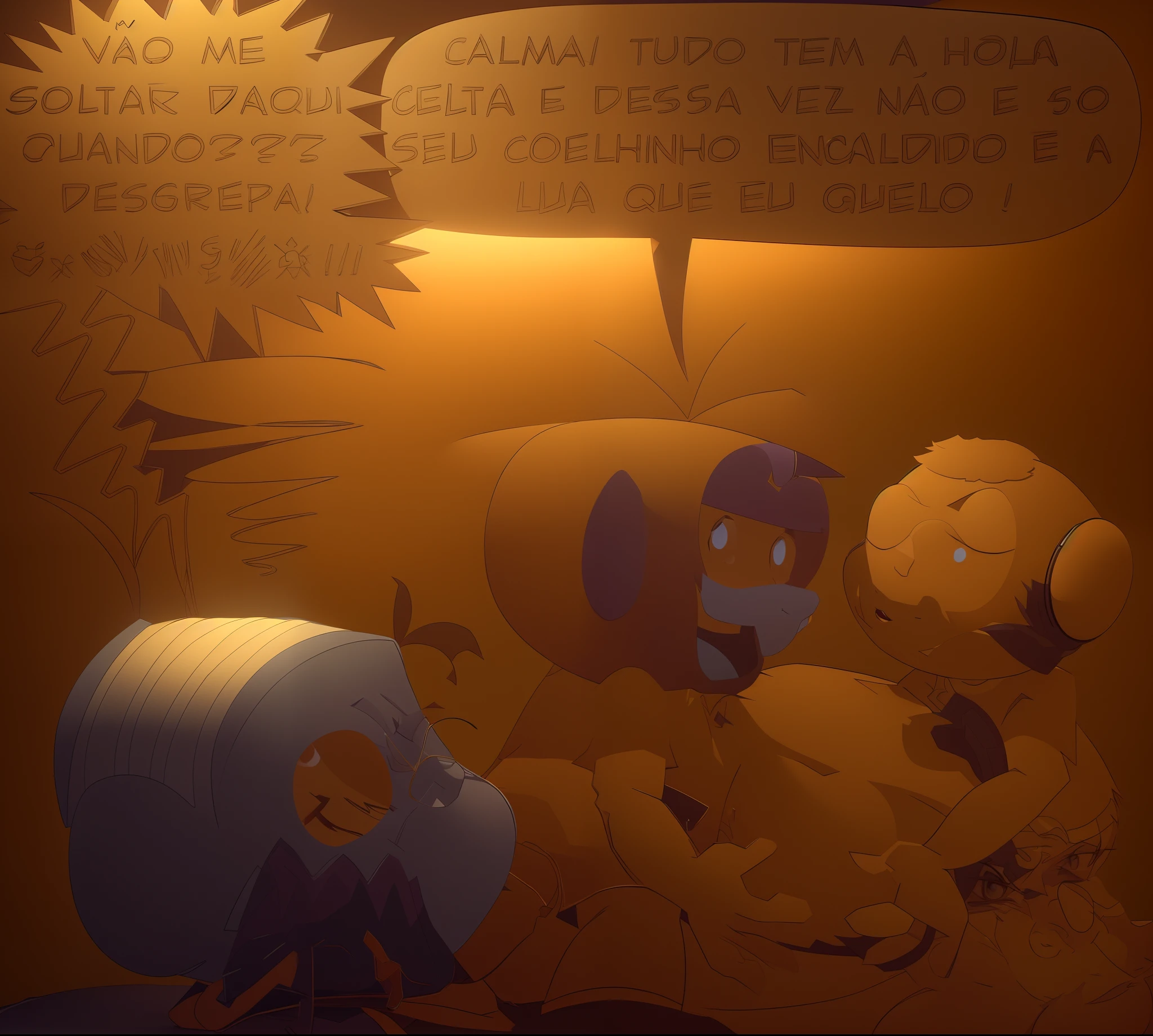 desenho 3D cheio de sombras, arte dos desenhos 3D com shaders, cel shading, em estilo cartoon, 3D render, cartoon style, render, estilo de arte dos desenhos 3D, official art, in style of digital 3D cel shading art, full color render art, official art, cinematic lighting, golden hour, studio illumination, ambient lighting, cores realistas