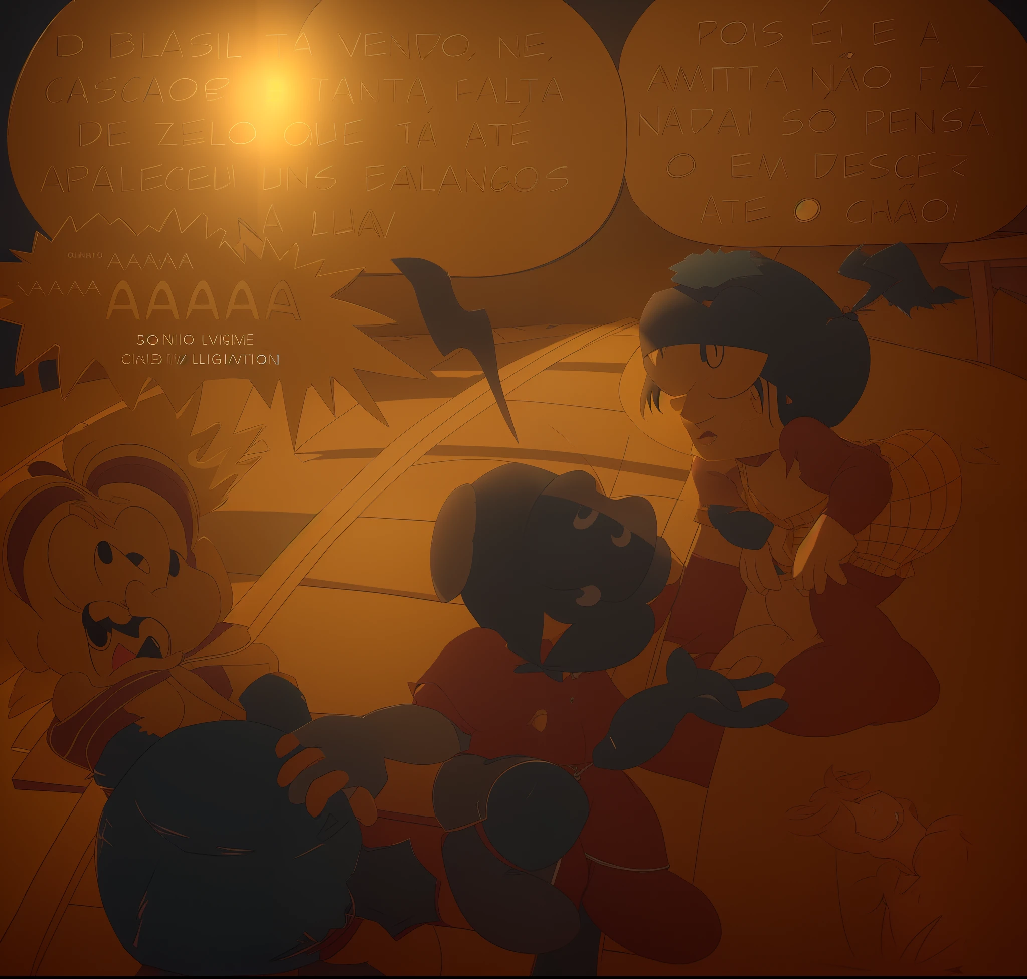 desenho 3D cheio de sombras, arte dos desenhos 3D com shaders, cel shading, em estilo cartoon, 3D render, cartoon style, render, estilo de arte dos desenhos 3D, official art, in style of digital 3D cel shading art, full color render art, official art, cinematic lighting, golden hour, studio illumination, ambient lighting, cores realistas