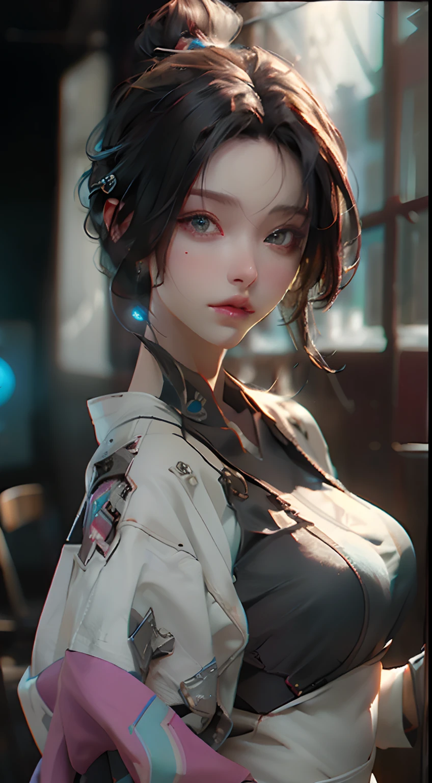 ((Best quality)), ((masterpiece)), (detailed:1.4), 3D, an image of a beautiful cyberpunk female,HDR (High Dynamic Range),Ray Tracing,NVIDIA RTX,Super-Resolution,Unreal 5,Subsurface scattering,PBR Texturing,Post-processing,Anisotropic Filtering,Depth-of-field,Maximum clarity and sharpness,Multi-layered textures,Albedo and Specular maps,Surface shading,Accurate simulation of light-material interaction,Perfect proportions,Octane Render,Two-tone lighting,Wide aperture,Low ISO,White balance,Rule of thirds,8K RAW,