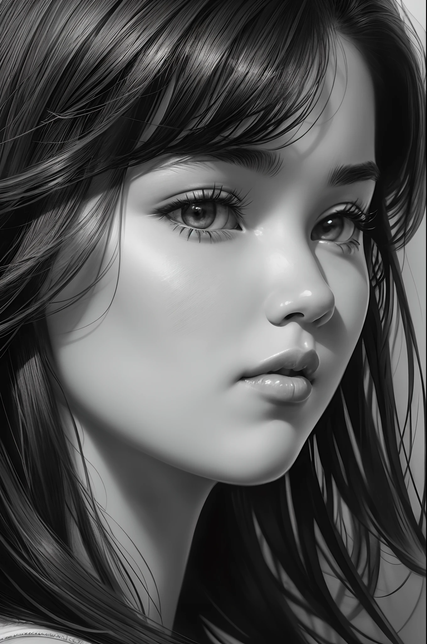 young Phoebe Cates , intricate pencil sketch, expressive eyes, nose and mouth, Un-Zoom, jim lee (jim lee) Right, In the center of the profile, - This is a key visual complex, With high detail, Breathtaking, Accurate lineart, Stunning panoramic cinematography