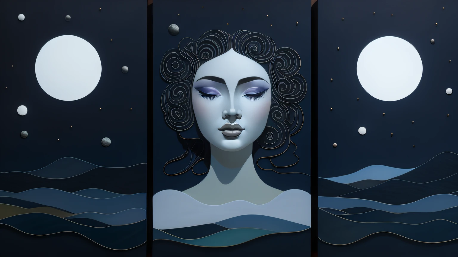 Painting of a woman with her eyes closed in a body of water, Retrato da deusa 3D, Directed by: Tina Blondell, retrato close-up da deusa, Retrato da Deusa, Directed by: Jason Benjamin, Retrato de uma bela deusa, portrait of a cosmic goddess, Directed by: Martine Johanna, Retrato de uma deusa, Um retrato impressionante de uma deusa, por Amanda Sage, PJ bandido