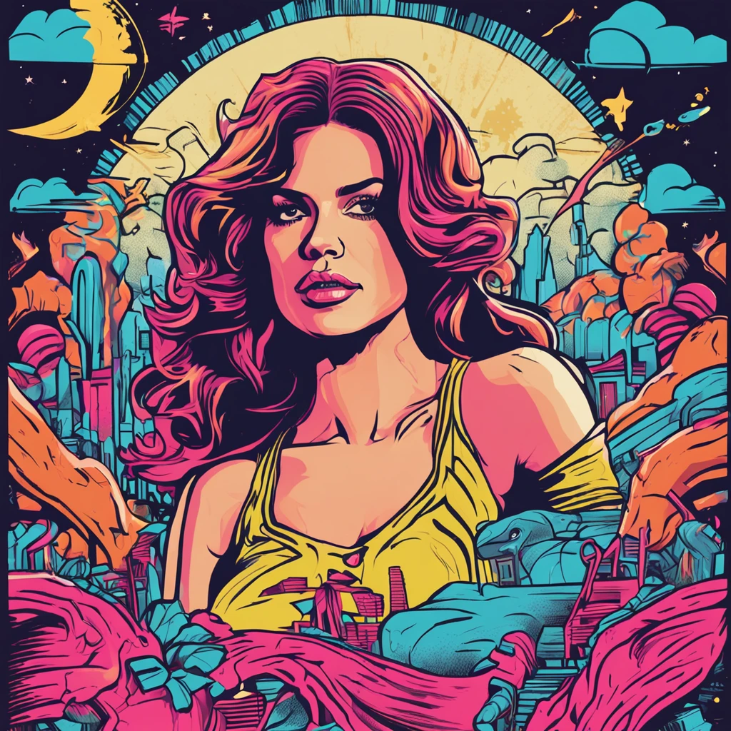 Ready-to-print vector t-shirt art graffiti illustration, A poster of singer Lana Del Rey, full body inspired by 90s aesthetic that includes anime, Arcade, Nostalgic and colorful colors