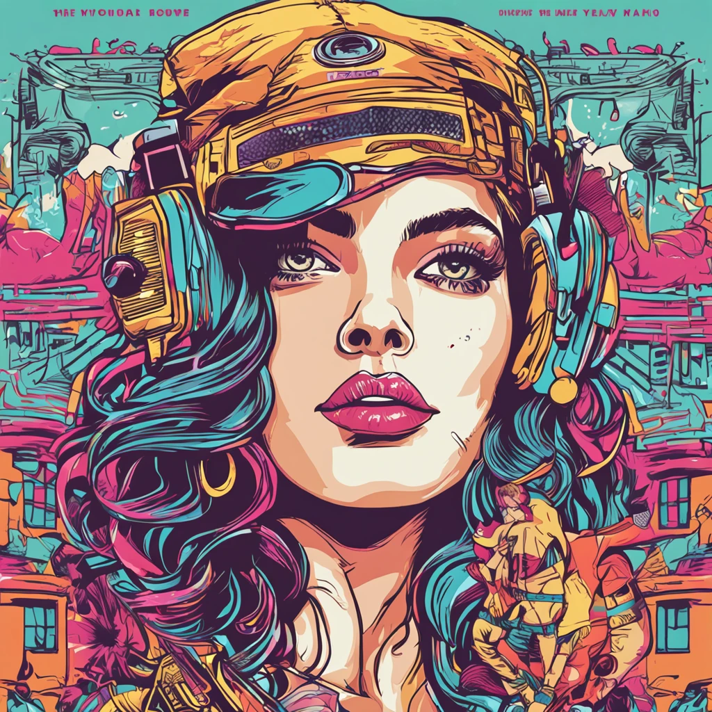 Ready-to-print vector t-shirt art graffiti illustration, A poster of singer Lana Del Rey, full body inspired by 90s aesthetic that includes anime, Arcade, Nostalgic and colorful colors