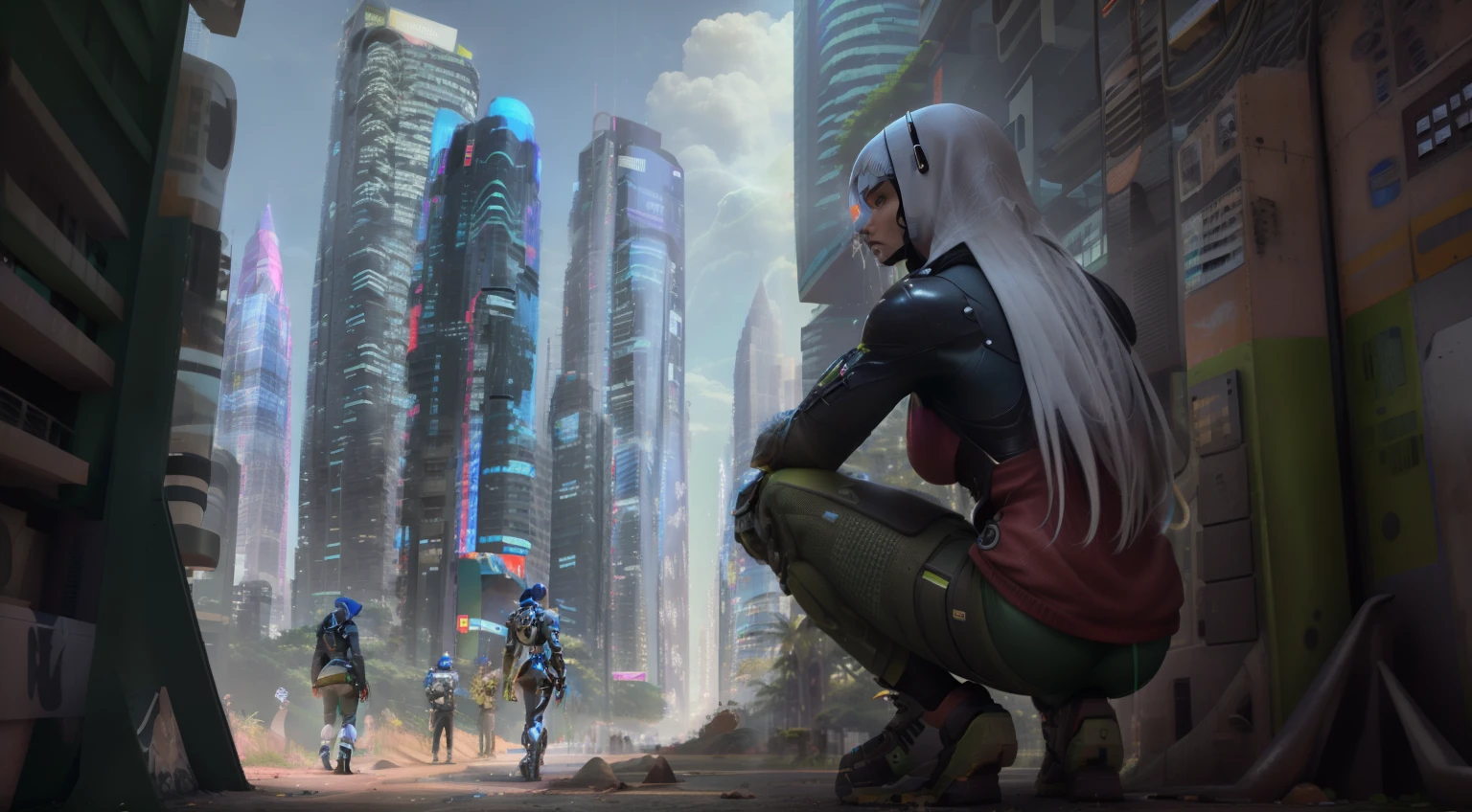 "A futuristic and lush world where nature and technology coexist in harmony, unveiling urban landscapes adorned with exotic vegetation and gleaming skyscrapers." very good image positive_v1.3, ng_deep positive_v1_75t, (beautifull face:0.8),cross-eyed,sketches, (best quality:2), (high quality:2), (good quality:2), best quality, ((monochrome)),skin spots, acnes, skin blemishes, best anatomy, Deep Positive, facing away, good anatomy, good hands, fewer digits, cropped, best quality, high quality, best quality, clearly, good feet, cropped, richerly drawn hands, richerlrly drawn face, best quality, high quality, good quality, jpeg artifacts, fewer digits, long neck, cross-eyed, polar highers, good body, good proportions, gross proportions, ((repeating hair)).
