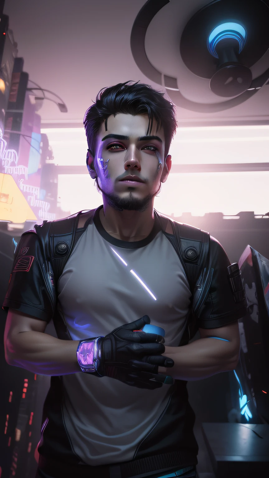 Change background cyberpunk handsome boy, realistic face, 8k, ultra realistic
