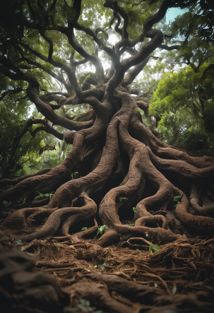 The old god Cthulhu on the banyan tree collapsed with the help of time and space,A bizarre sight in the flow of time