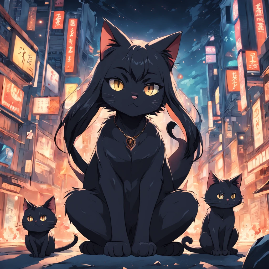 gatos preto cartoon, estilizado, anime, 2d, various positions