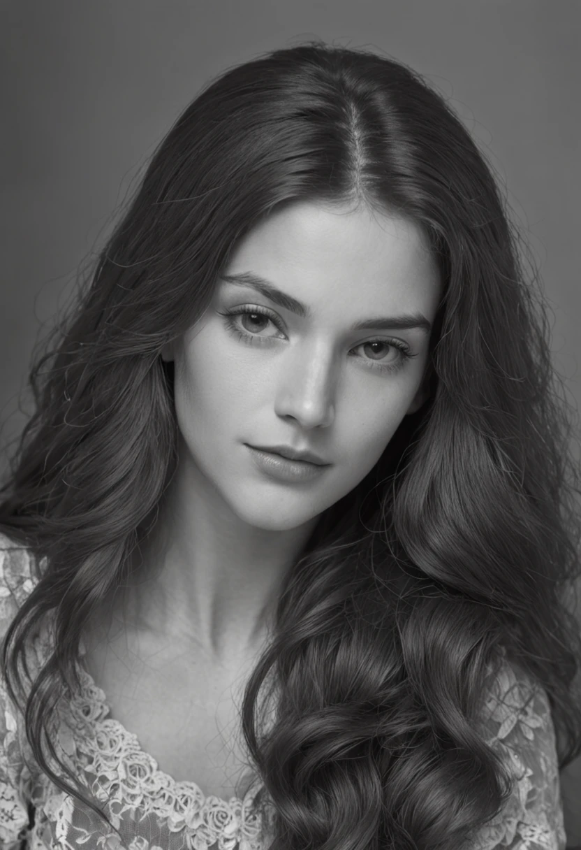 arafed black and white photo of a woman with long hair, a black and white photo by Stan Galli, tumblr, renaissance, in her early 20s, taken in the early 1990s, in her early 3 0, around 1 9 , taken in the late 1980s, 90s photo