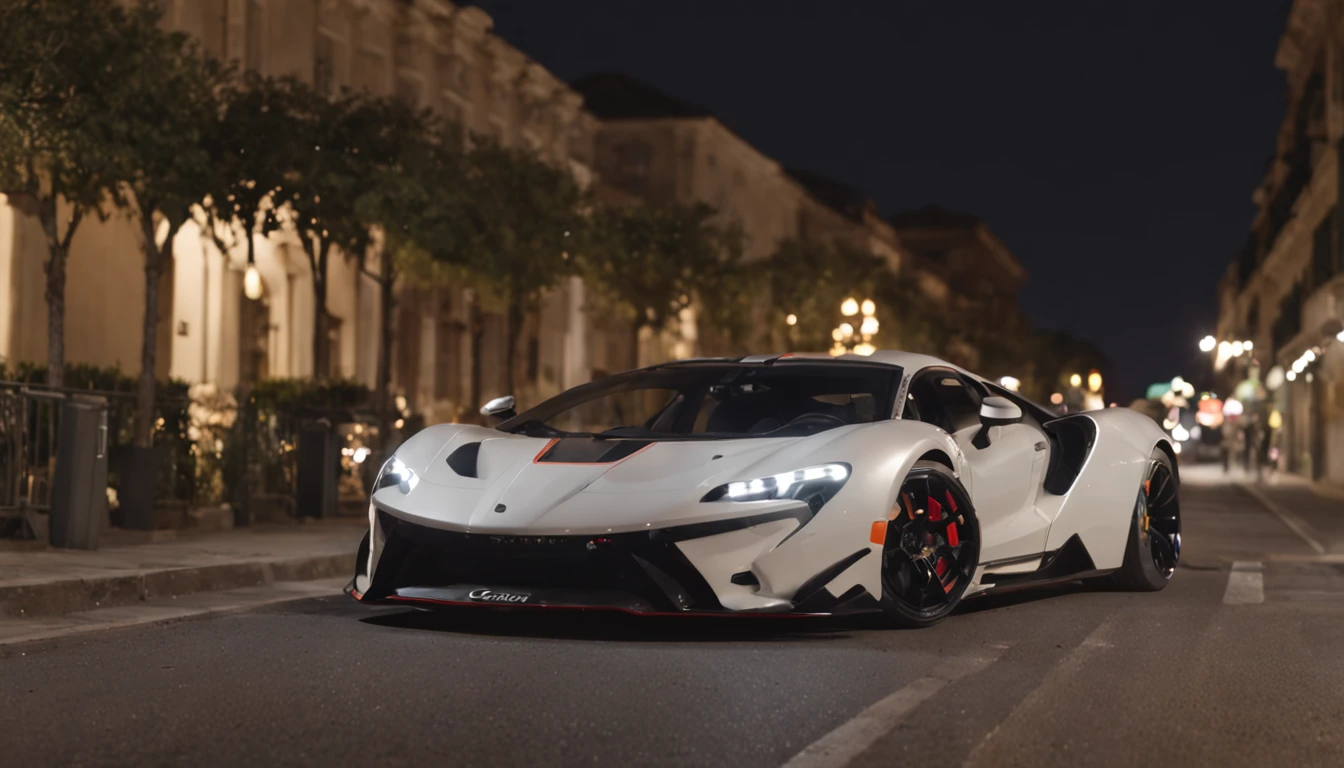 Obra-prima, 4K分辨率, ultrarrealista, muito detalhado, paisagem urbana, in the nighttime, dynamic lights, carro luxuoso, brilhante