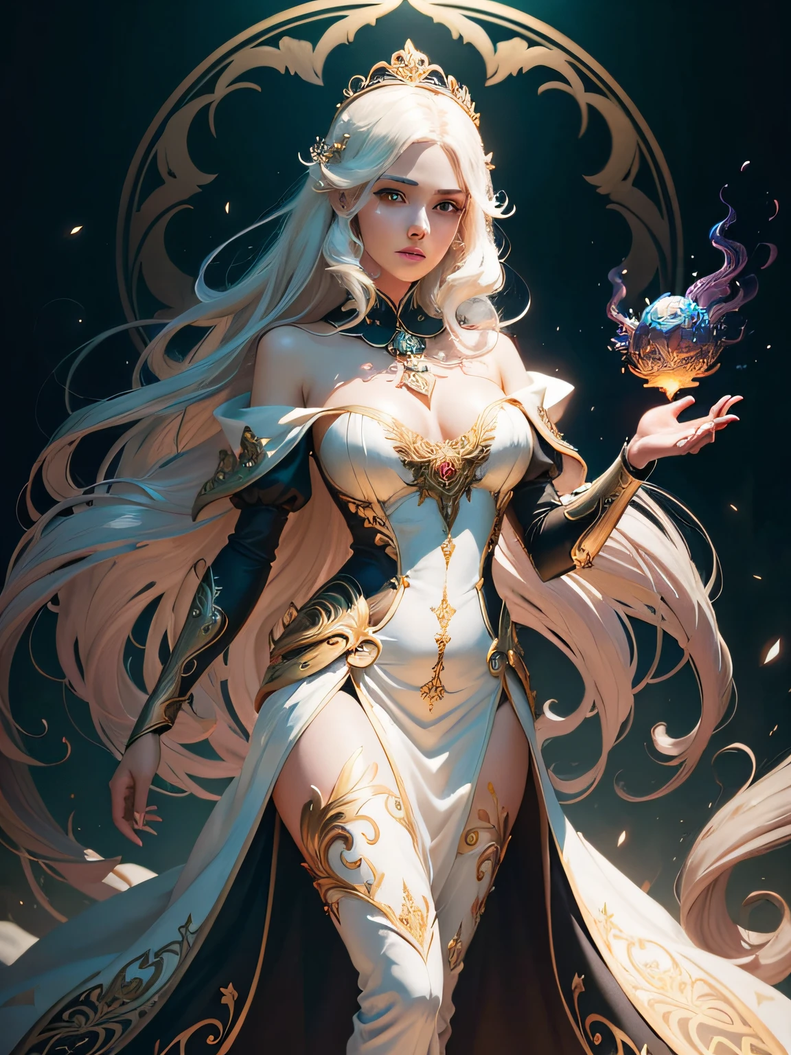 (ogic style),(fotorrealista:1.3), (esqueleto como:0.4), ((princesa ornamentada feminina)), (with long, flowing light hair), (olhos bonitos brilhantes), trending in the artstation, Flowers of hope, Peter mohrbacher, hiper detalhado, detalhes insanos, deslumbrante, intrincado, elite, art nouveau, ornamentado, liquid wax, elegante, luxo, Greg Rutkowski, estilo de tinta, adesivo, design de personagem bonito de arte vetorial, Double Exposure Shot, design luminoso, side-lighting, premiado, obra-prima, fundo preto amoled, pale skinned, espalhamento subsuperficial --auto