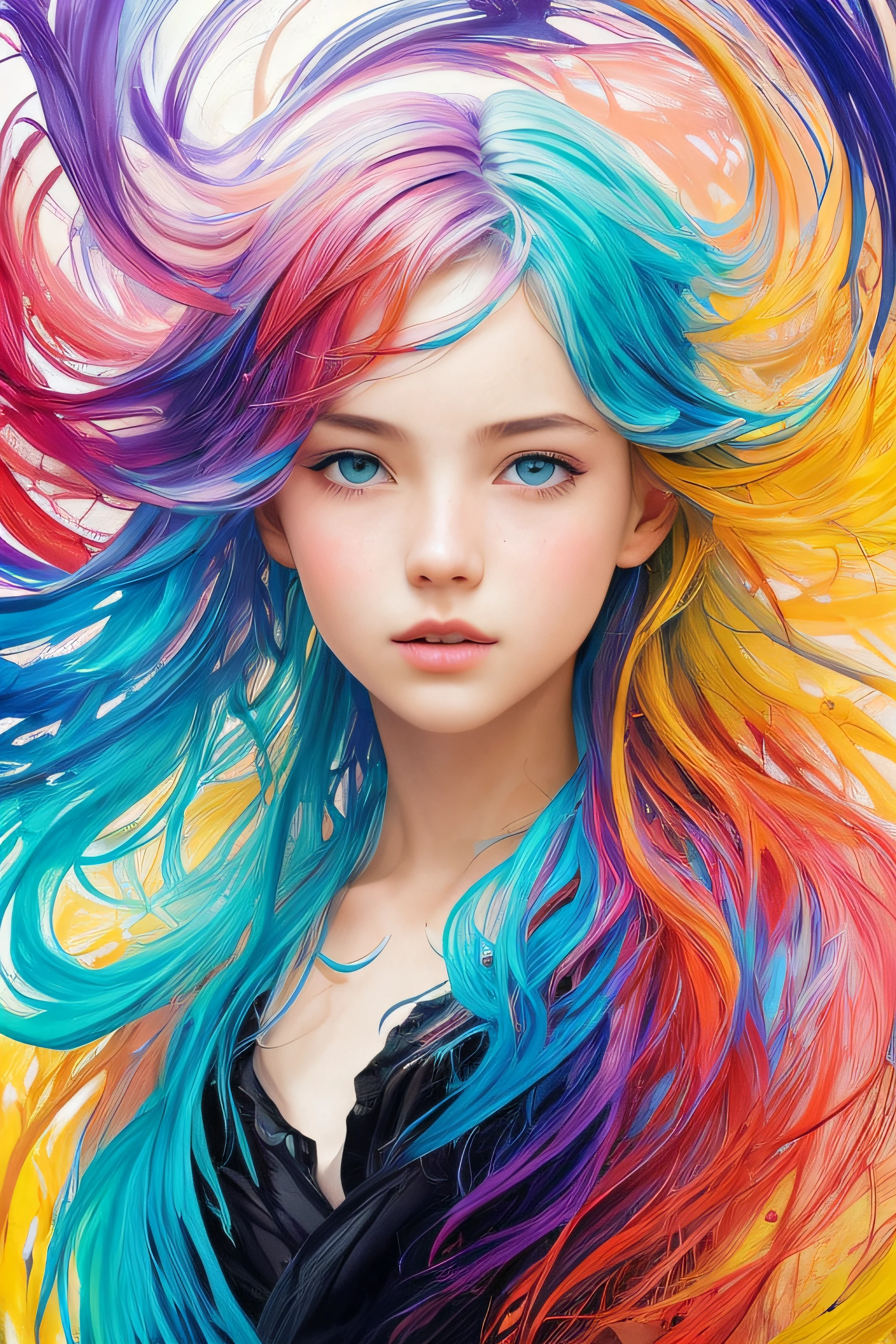 (level difference:1.8),(Paint colliding and splashing on the canvas),(depth of field),1girl's side face blends into it,(side face),open mouth,(liquid paint rainbow hair:1.1) made of paint and defies gravity,thick flowing,(paint splatter:1.3),Liquid state,stunningly beautiful, masterpiece, detailed background,ultra high quality model, ethereal background,abstract beauty, explosive volumetric, oil painting,heavy strokes,Romantic lighting,Sub-Surface Scatterring,lens 135mm,f1.8,glow,8k,high resolution, dreamy,ray tracing,hdr,god rays,