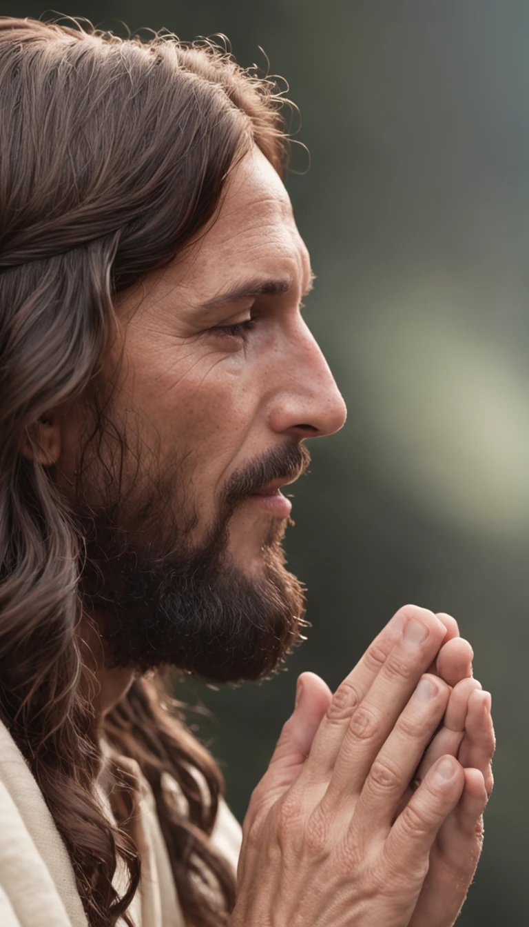 "Gerar uma imagem: Perfil de Jesus, Tight prayer hands."