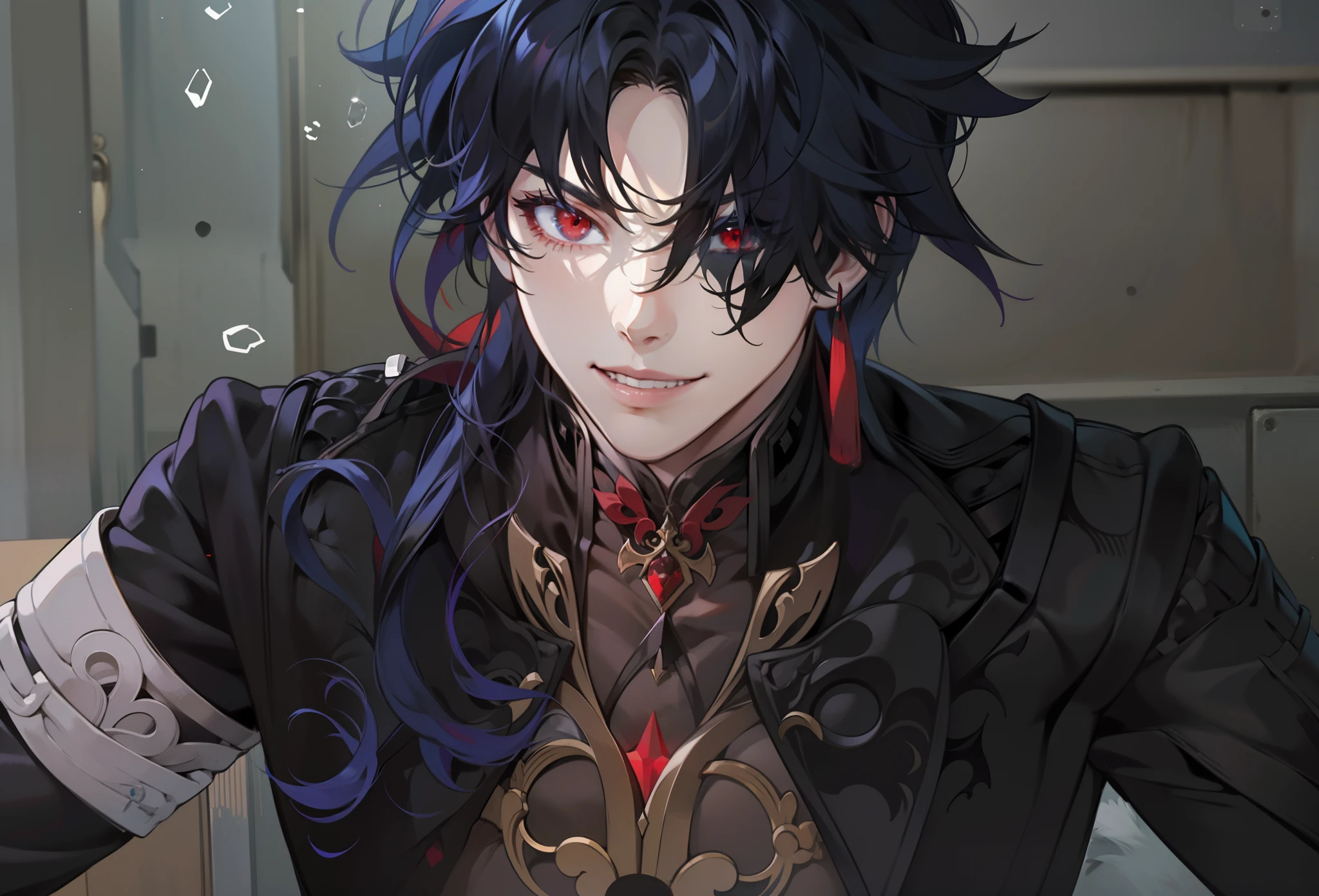 Redraw the guy, Handsome guy, Character Blade (Honkai), red-eyes, A sinister face, malevolent grin, super quality