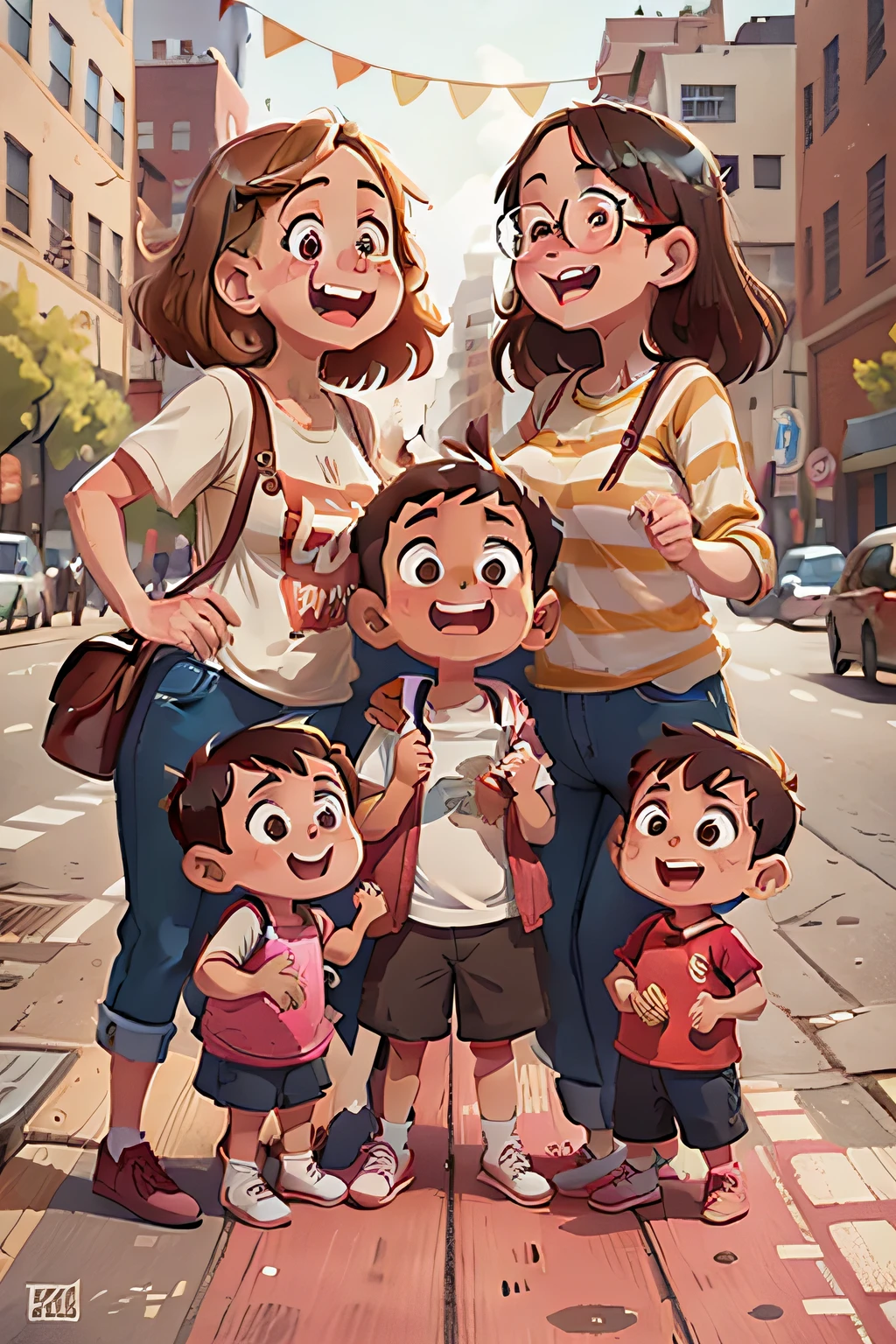 several adult people on the street, looking proud, looking proud, happy