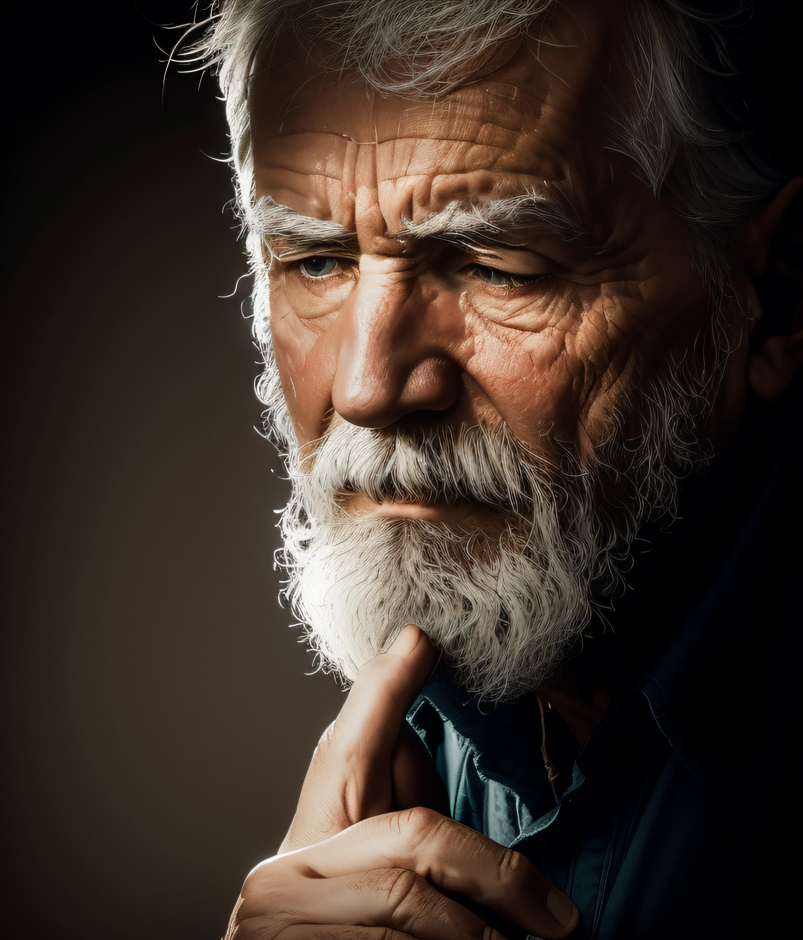 old man in profile, clarity, high contrast, white lighting