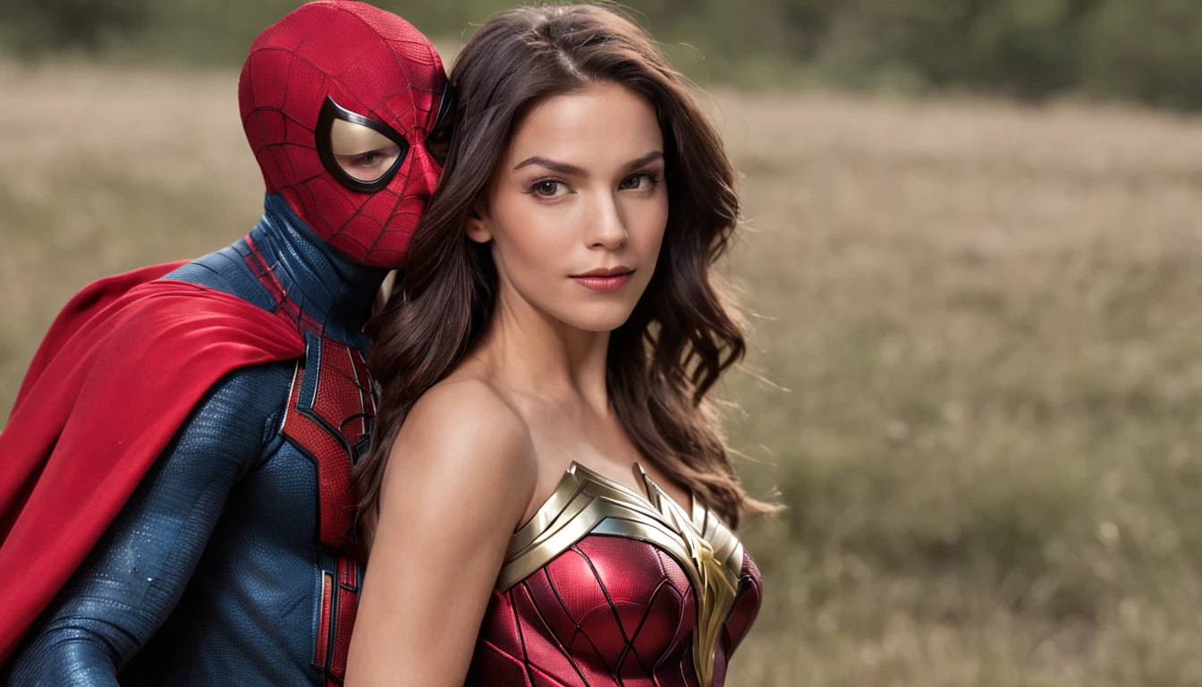 "Spiderman besando a Wonder Woman"