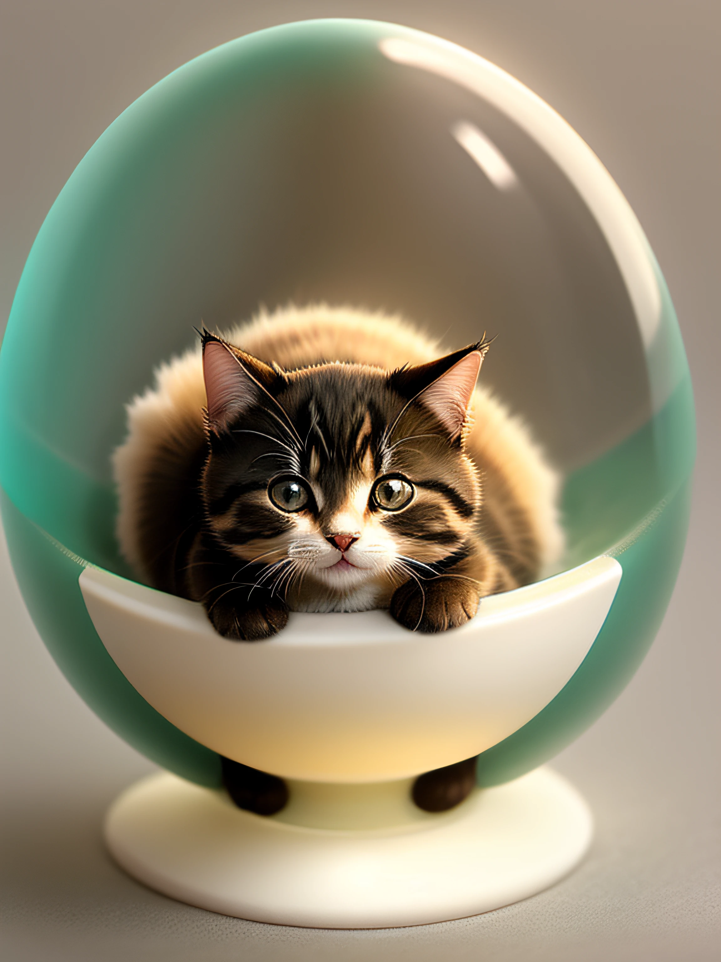 Cute baby cat come out from the egg clear background break egg
