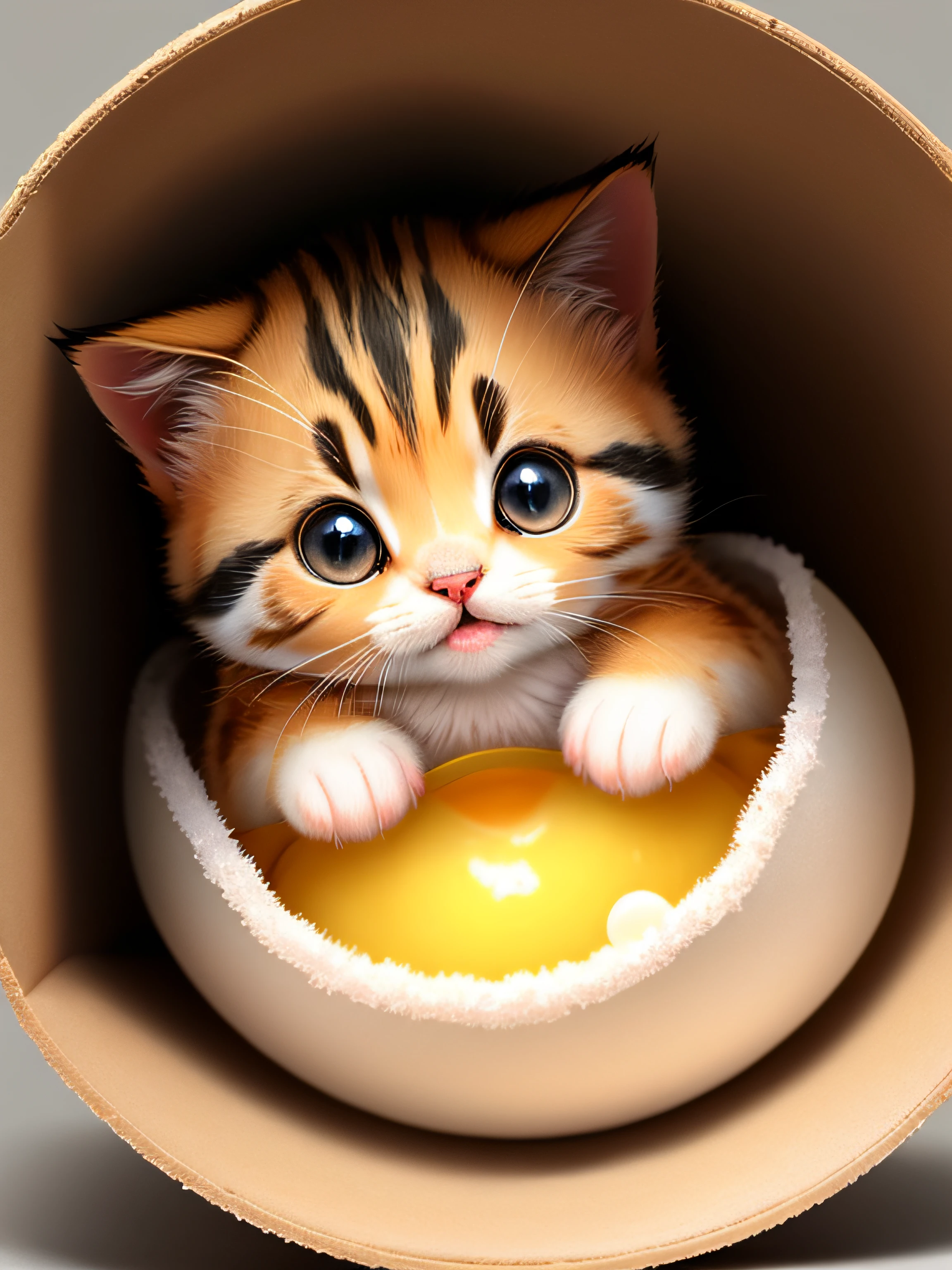 Cute  cat break the egg abdcome out from it clear background