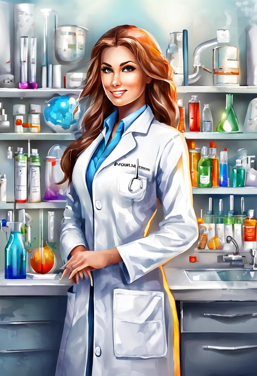 Por favor, create a realistic 3D image of a healthcare professional in a technological environment with eye-catching colors. The health professional should be portrayed in a futuristic laboratory, surrounded by advanced medical equipment. The scenery should be vibrant and full of bright colors, creating an energetic atmosphere.The health professional should be represented as a friendly and confident person, wearing a white lab coat and being involved in a medical activity relevant to the technological environment. The details of the face and hands should be carefully crafted to emphasize your experience and skills.The environment around the healthcare professional should be filled with holographic display screens, showing real-time medical data and complex graphs. As cores utilizadas nas telas devem ser intensas e vibrantes, incluindo tons de azul, verde, roxo e laranja.Ademais, The environment should have futuristic lighting, with neon lights and glow effects throughout the setting