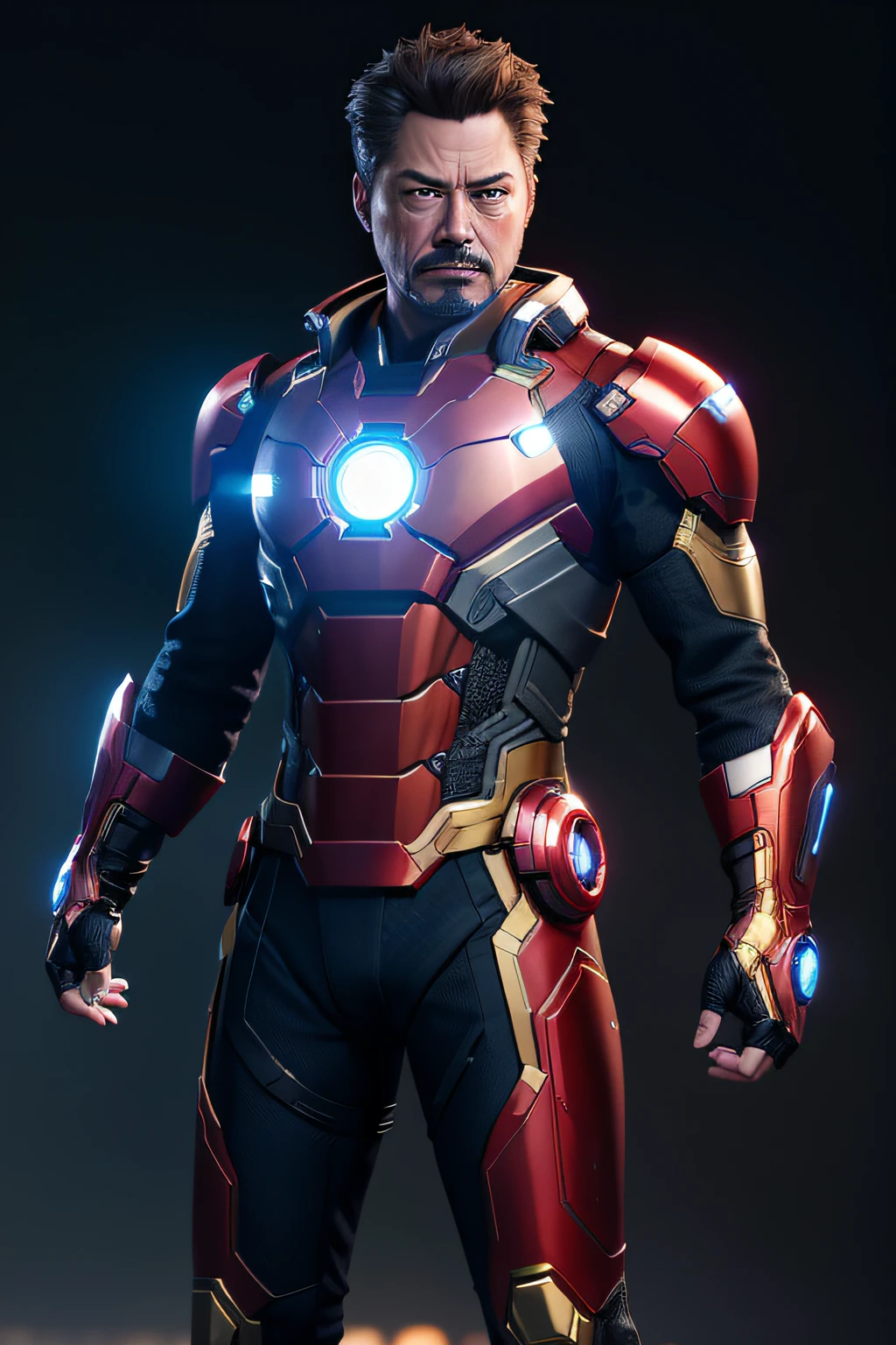 Marvel, Old man Tony Stark, realistically, dynamic lights, old, gray stubble, full shoot, full body (extremely detailed CG unity 8k wallpaper), trending on ArtStation, trending on CGSociety, High Detail, Sharp focus, dramatic, photorealistic