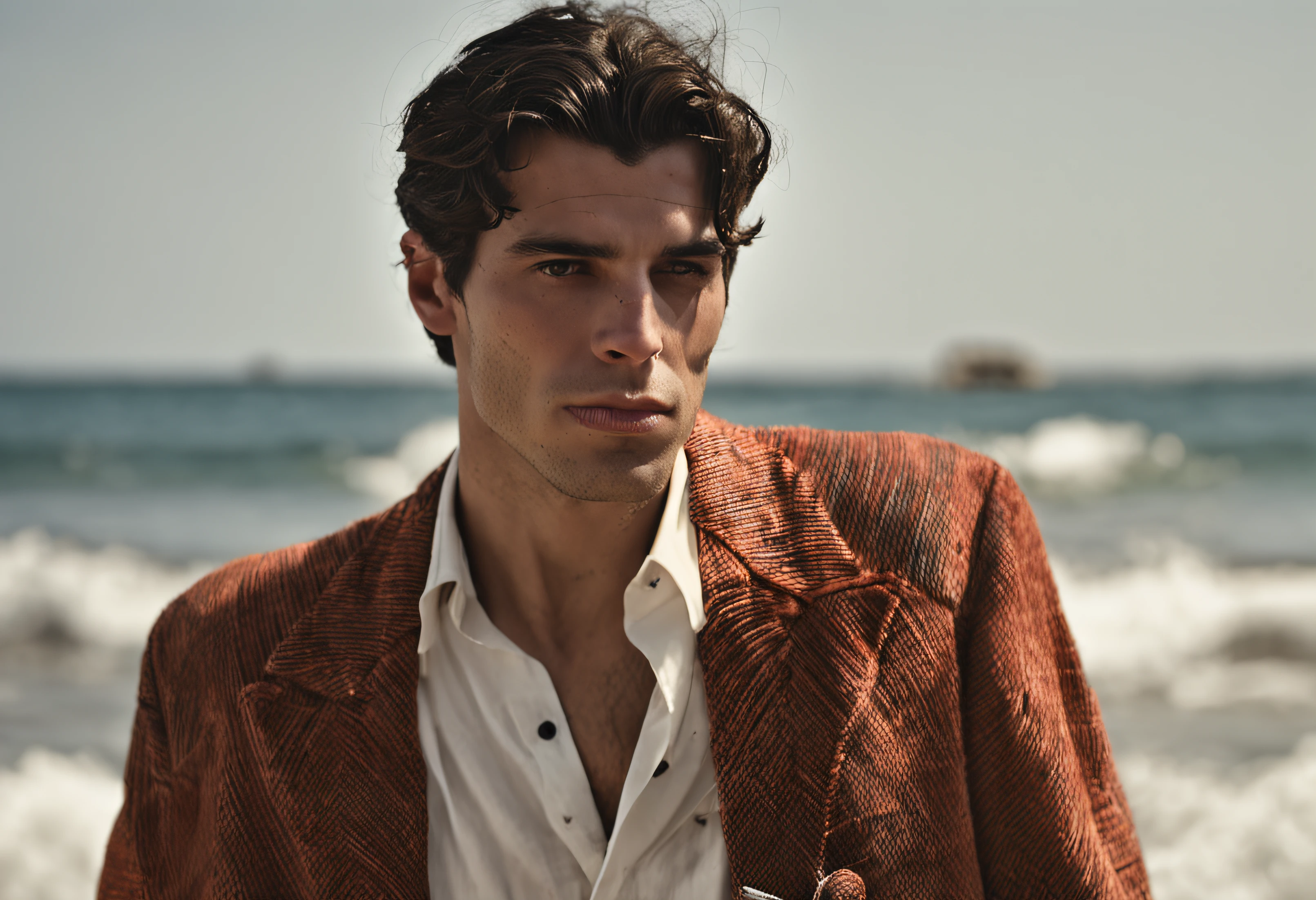 young socialistic cute man from a Greek island, goth fashion photography, style 1970s, vivaln daj, Stara zápaska i vodeme, in the style of advertising-inspired, video montages, male beauty sensibility, hot emotional expression, sad canon af35m, magic stunning portraiture, subtle sadness, SOCIALISTIC documentary --c 20