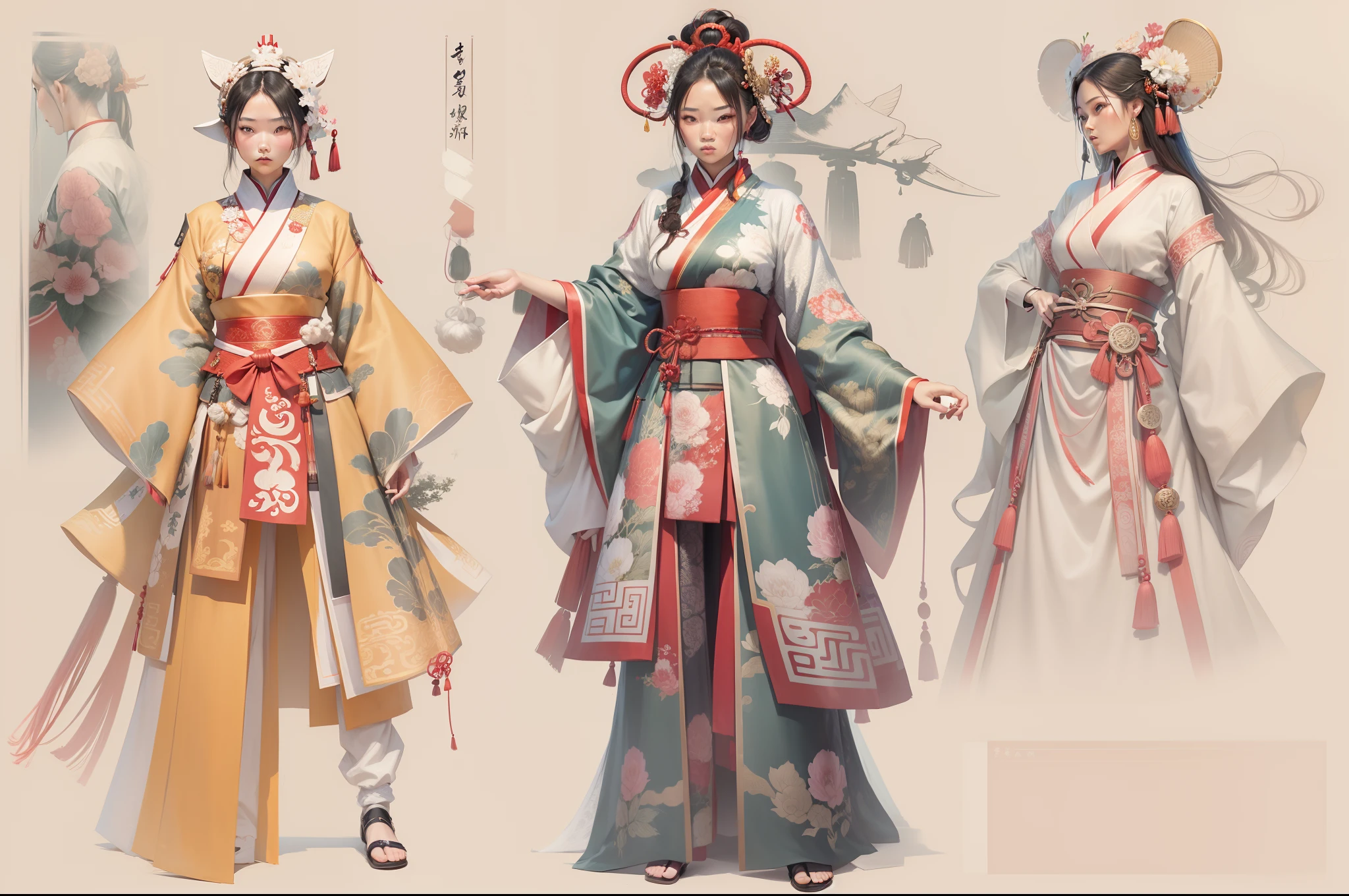 fashion design sketch, chínese, traditional, mixed with future wave, samurai
