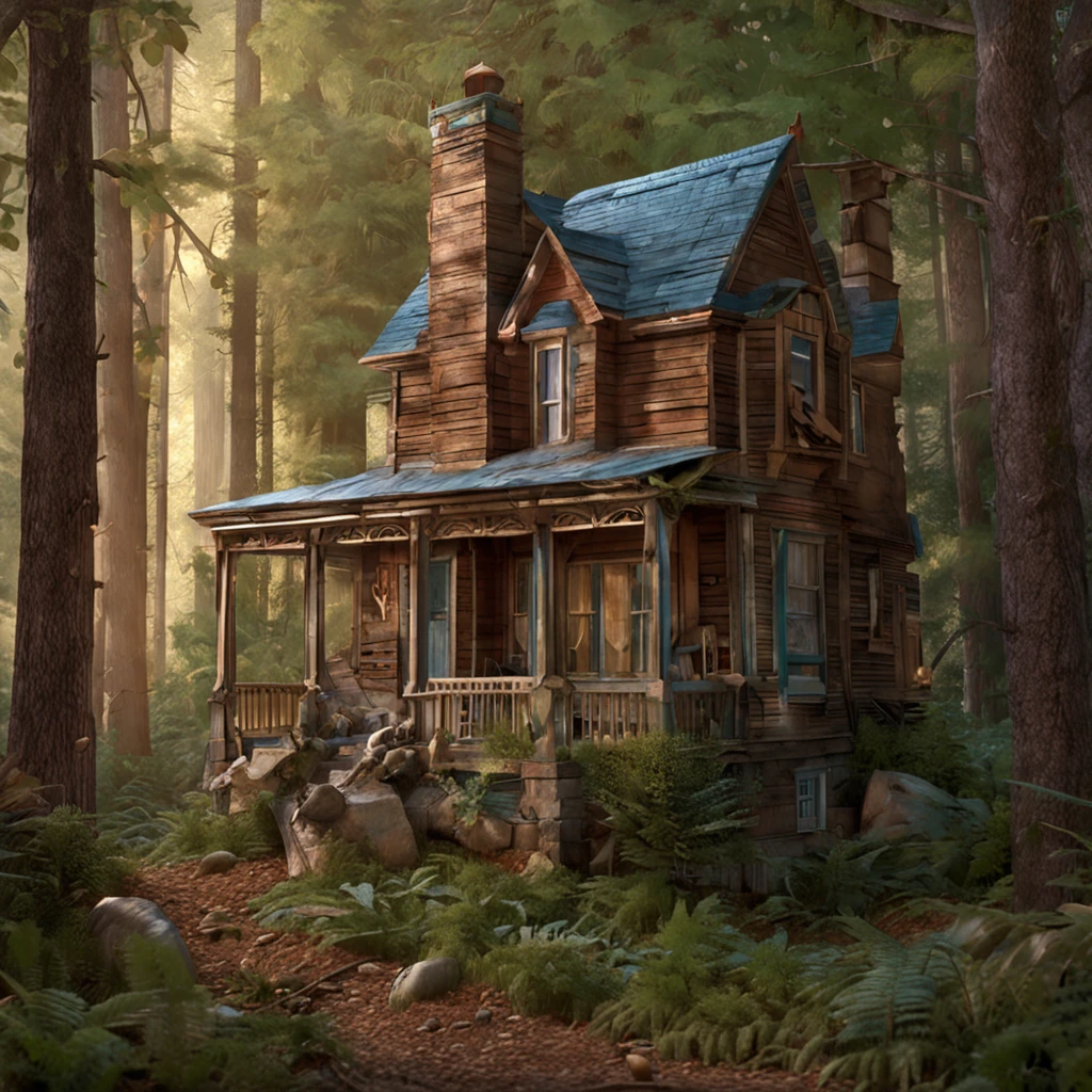 a painting of a house in the woods, an ultrafine detailed painting by Scott Gustafson, behance contest winner, analytical art, made of cardboard, diorama, made of plastic