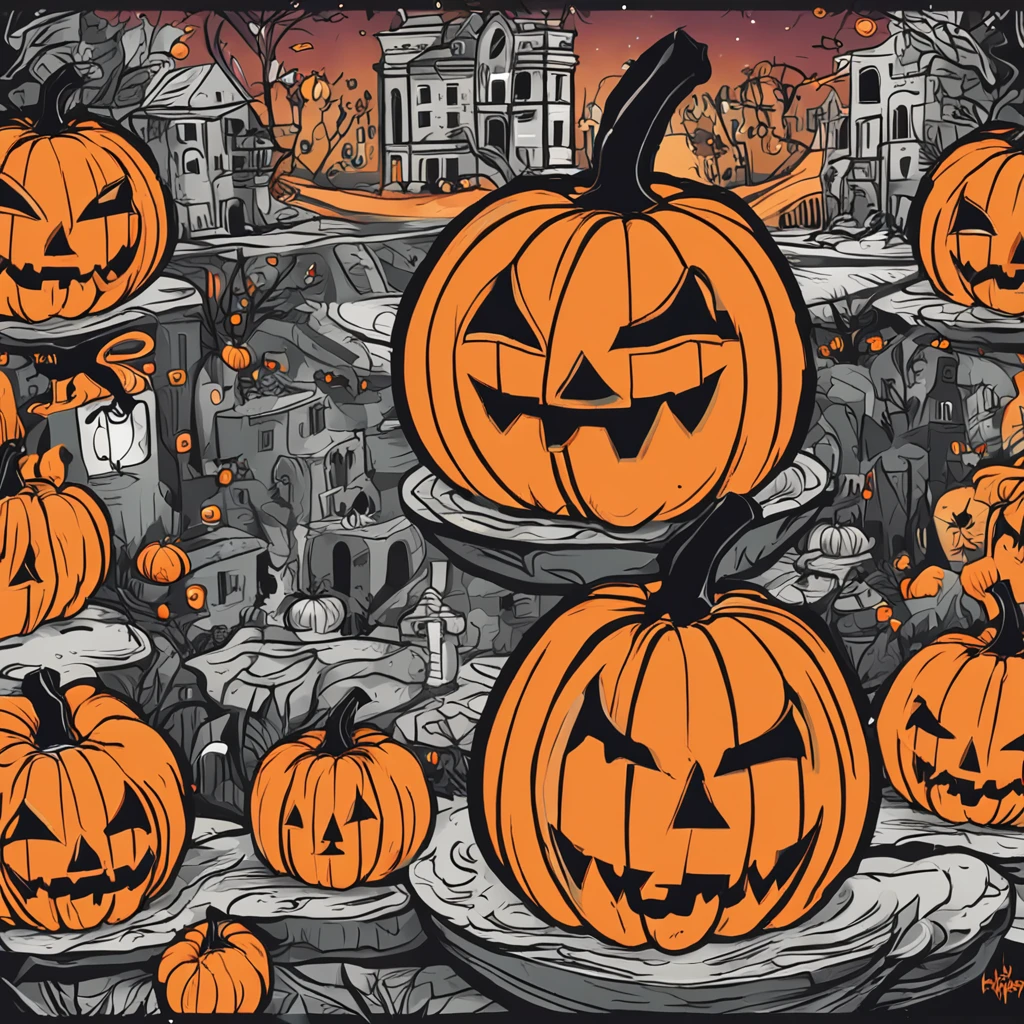 vector art of a pumpkin, halloween, brightly colored, anime