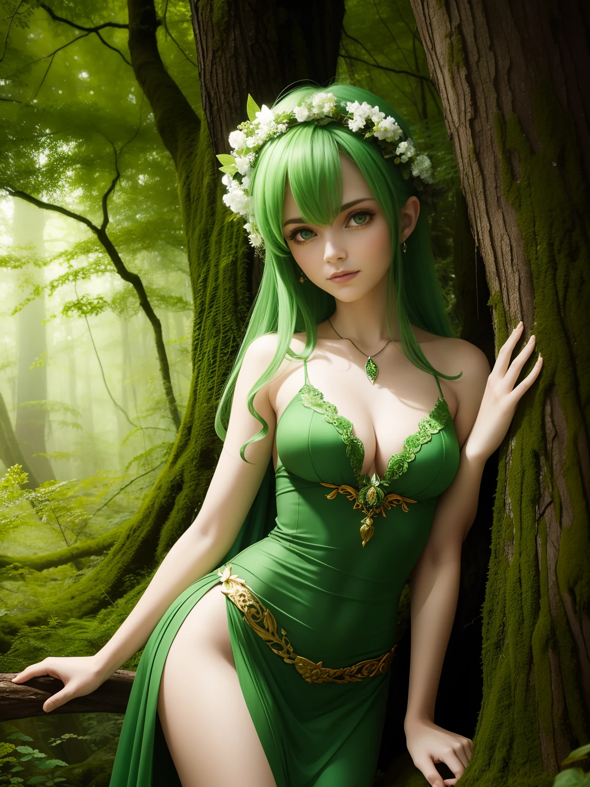 Green dryad in the forest