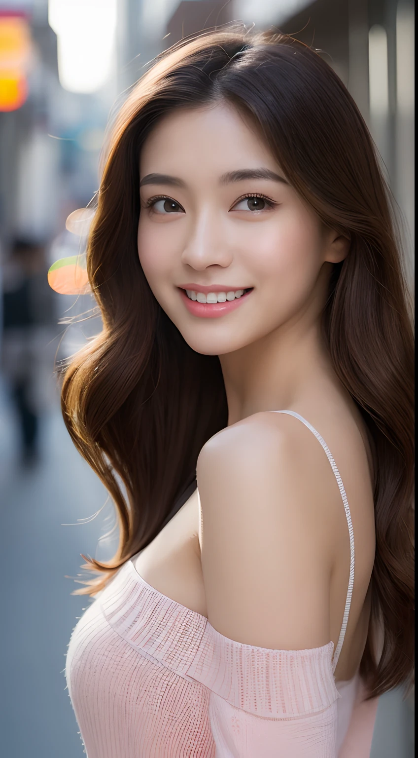 10, master-piece, RAW photo, full entire body, bestquality, photorealistic portrait, extremely detailed cg unity 8k wallpaper, Depth of Field, cinematic light, lens flare, ray tracing, (Very beautiful face..... , beautiful lips, beautidul eyes), Complex face details, ((ultra-detailed skin)) 1girls, In the dark, Deep Shadows, A Beautiful Girl, (The body is very slender...... :1.3), ((looking at the audience)),(big smile:1.3), Clear eyes, Front Shot, (pale skin), (Look very far ahead......, (upper body shot), (Brown cooked for the audience......:1.3), Very thin, mediuml breasts, thick thighs,, city scape,(Random trendy outfits, ), (Random environment,nighttime,daylight), (Random environment,in the city,trees,market)