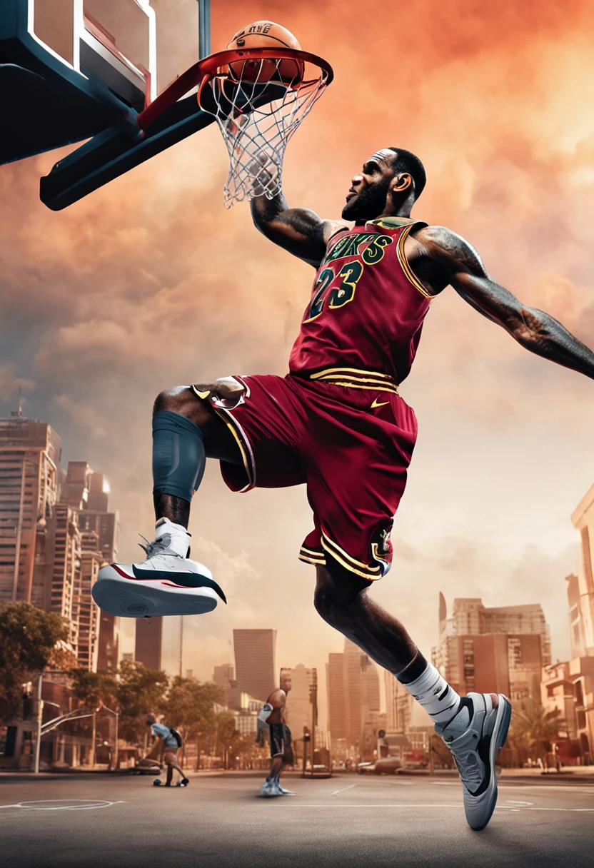 lebron james playing basketball on the streets with michael jordan