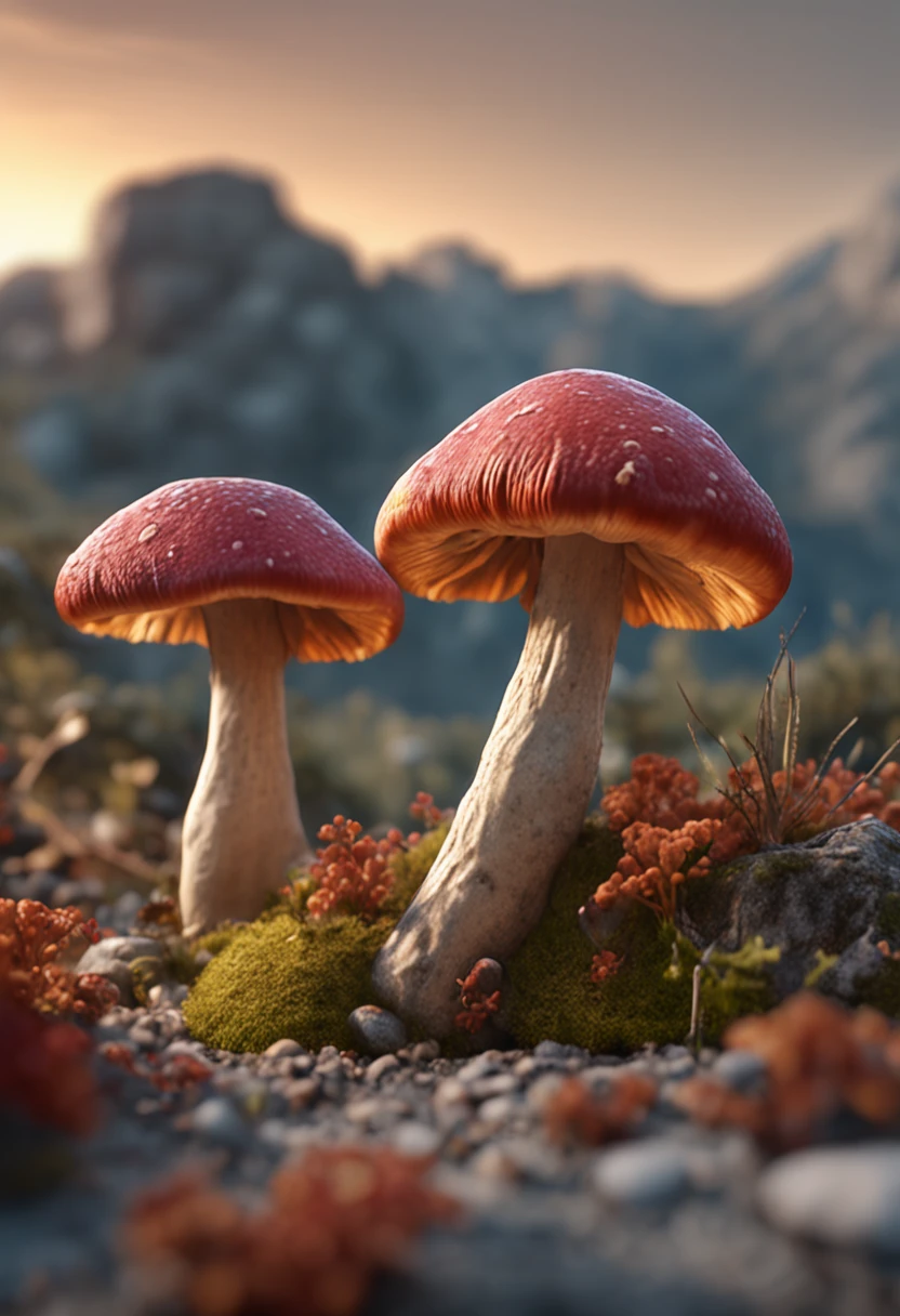 um monte de cogumelos,Realistic cinematic images of mushrooms, Ultra HD |, Realistic, vivid colors, altamente detalhado, Desenhos UHD, caneta e tinta, perfect composition, bonito, detalhado, intrincado, Intricate octane render trend in Artstation, 8k, arte conceitual fotorrealista, soft natural volumetric cinematic perfect light