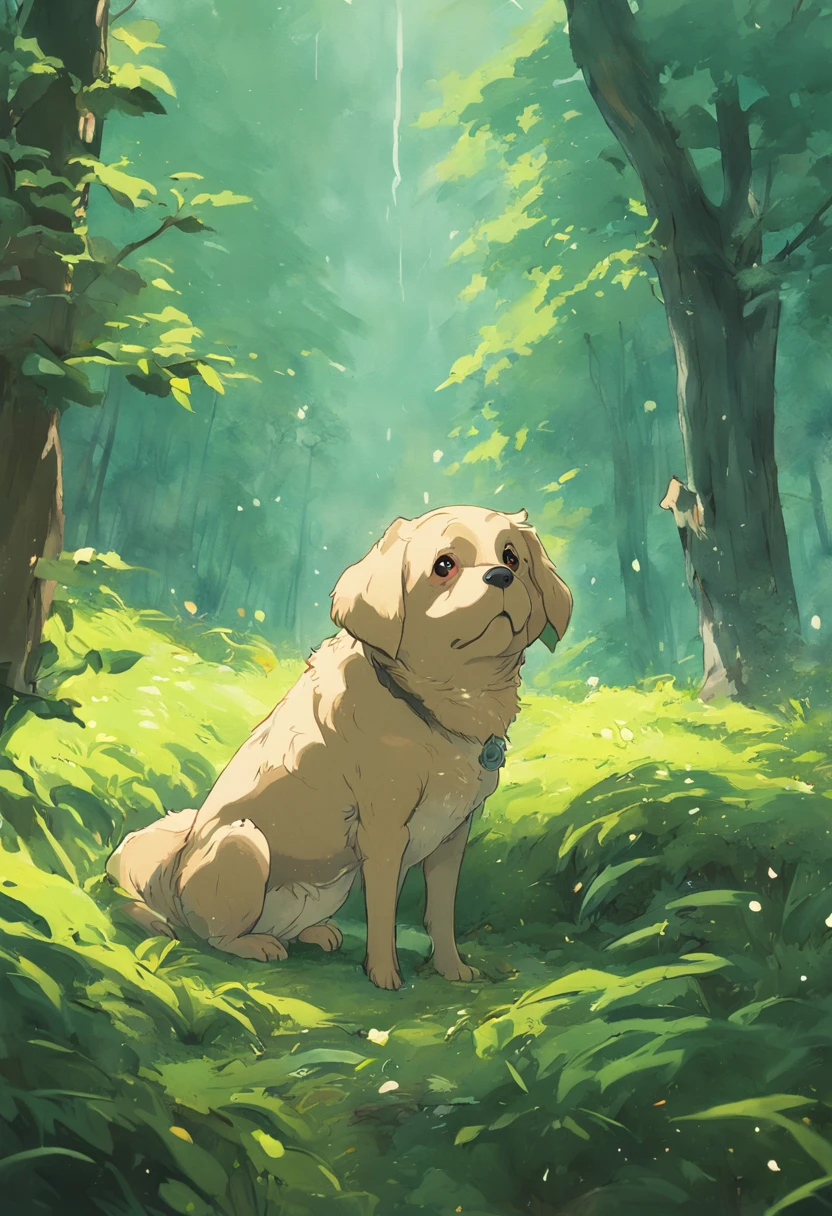 cachorro na floresta, pintura SNES