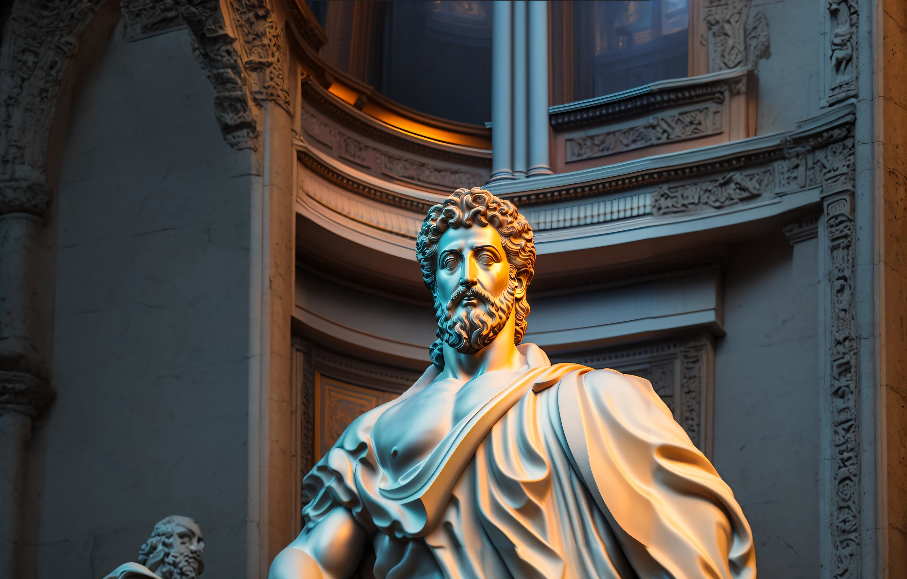 Arafed statue of a man with a beard and a cape, greco roman statue, statue of zeus, portrait of demigod hercules, Retrato de Zeus acidentado, an ancient greek statue, Greek statue, classical statue, divino e estoico, ancient greek statue, statue of hercules looking angry, Greek marble statue, Stoic attitude, Retrato Zeus