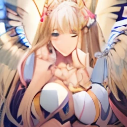 a close up of a cartoon picture of a woman with angel wings, anime goddess, white haired deity, knights of zodiac girl, angel knight girl, the goddess artemis smirking, portrait knights of zodiac girl, as a mystical valkyrie, of an beautiful angel girl, hera, ((a beautiful fantasy empress)), hestia, ayaka genshin impact